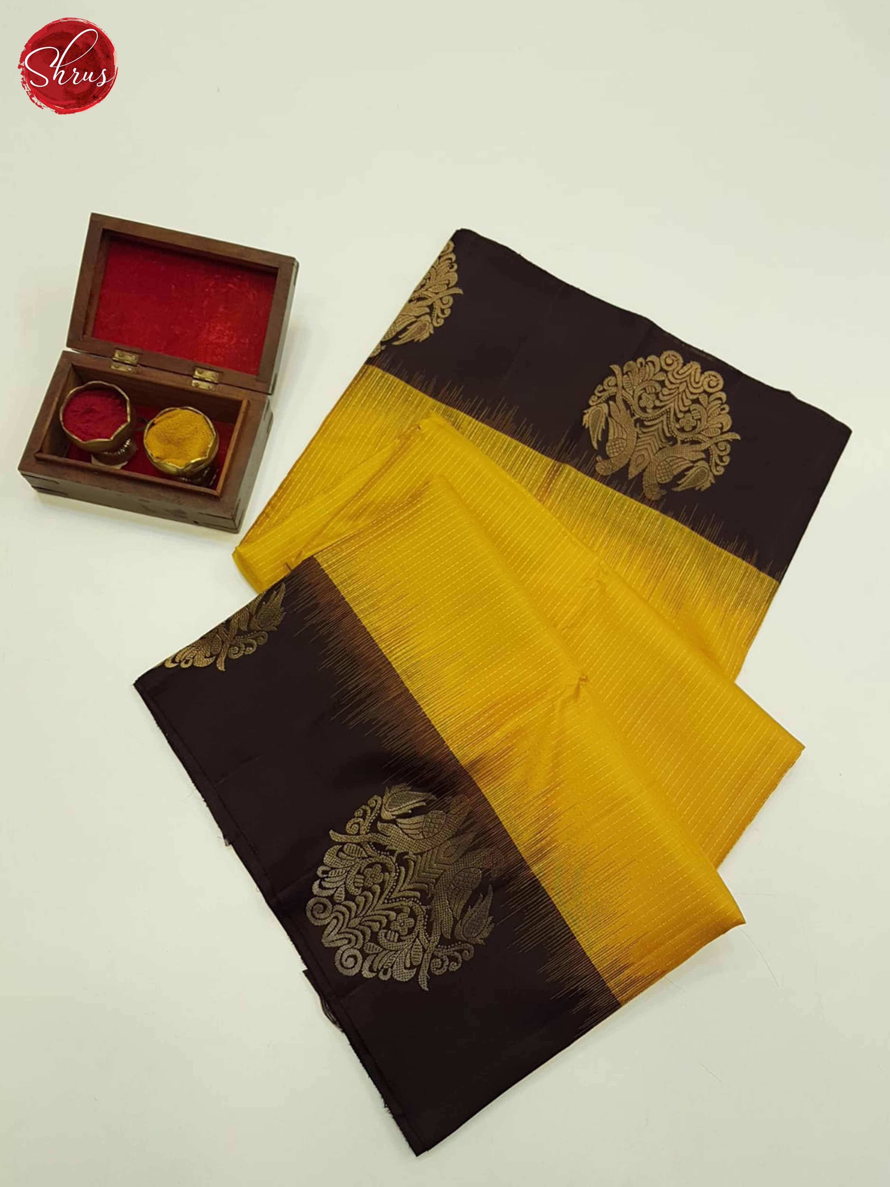 Mambala Yellow & Brown  - Soft Silk Saree - Shop on ShrusEternity.com