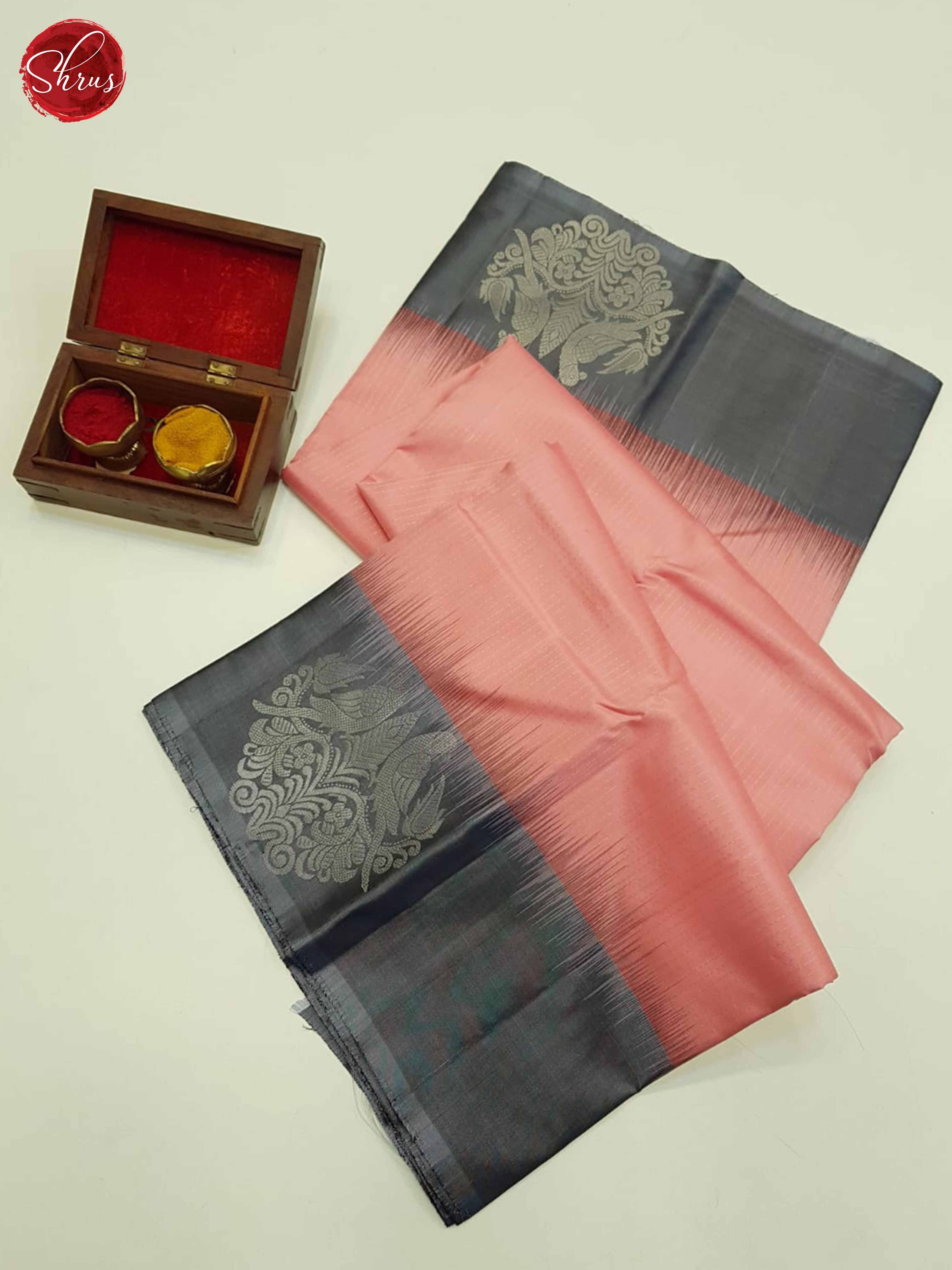 Pink & Grey - Soft Silk Saree - Shop on ShrusEternity.com