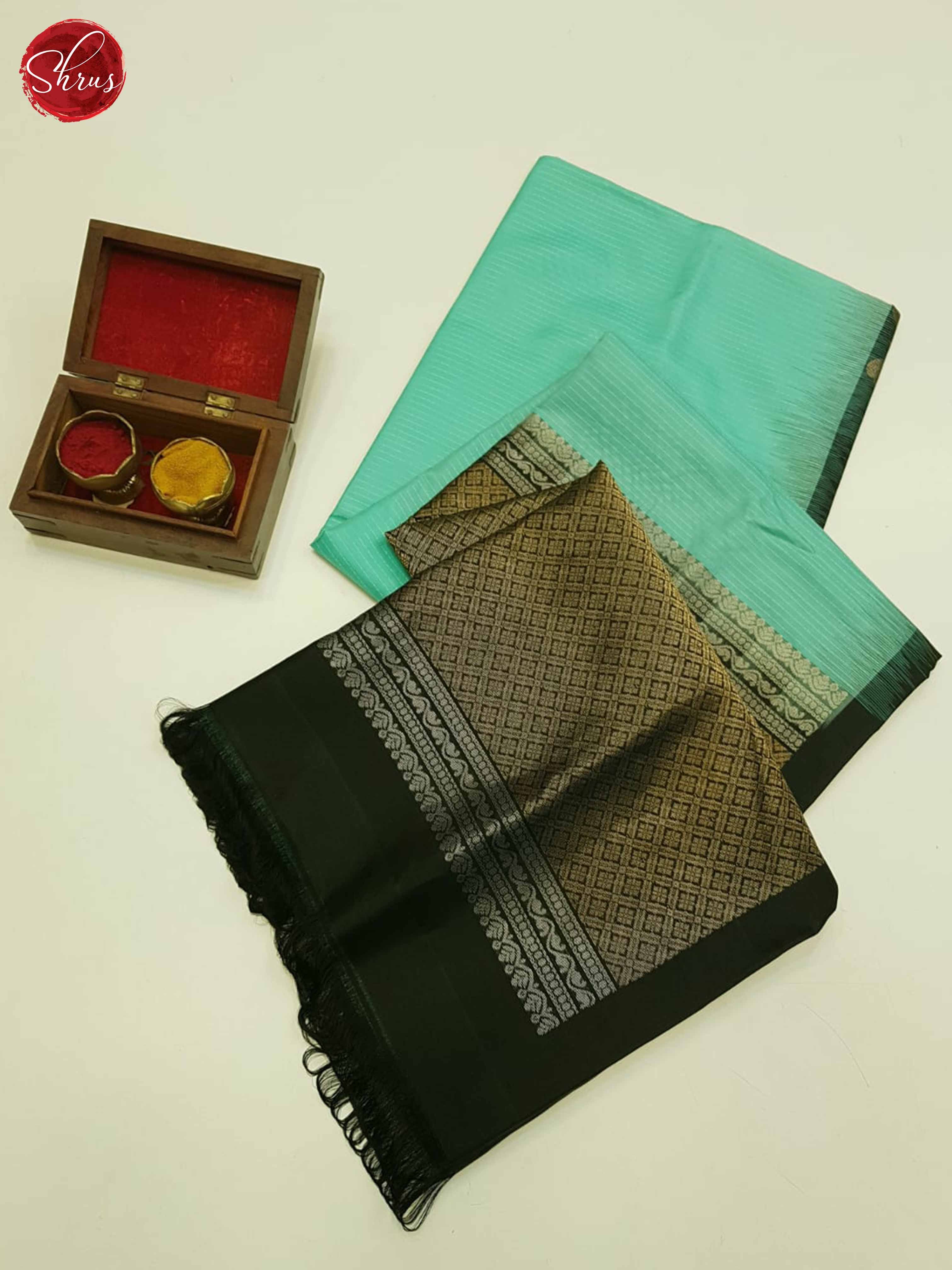 Teal Green & Black  - Soft Silk Saree - Shop on ShrusEternity.com