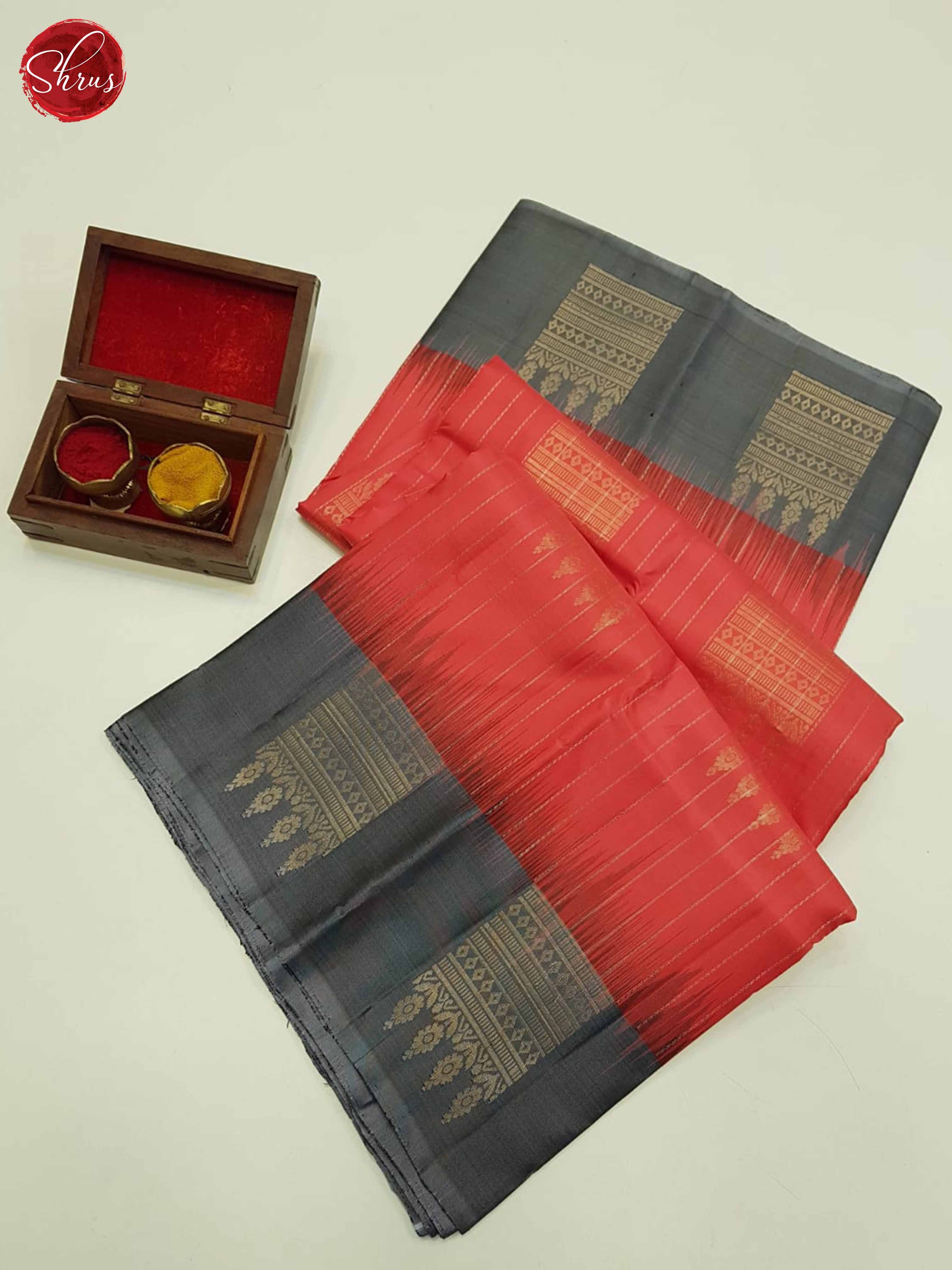 Orangish Pink & Grey - Soft Silk Saree - Shop on ShrusEternity.com