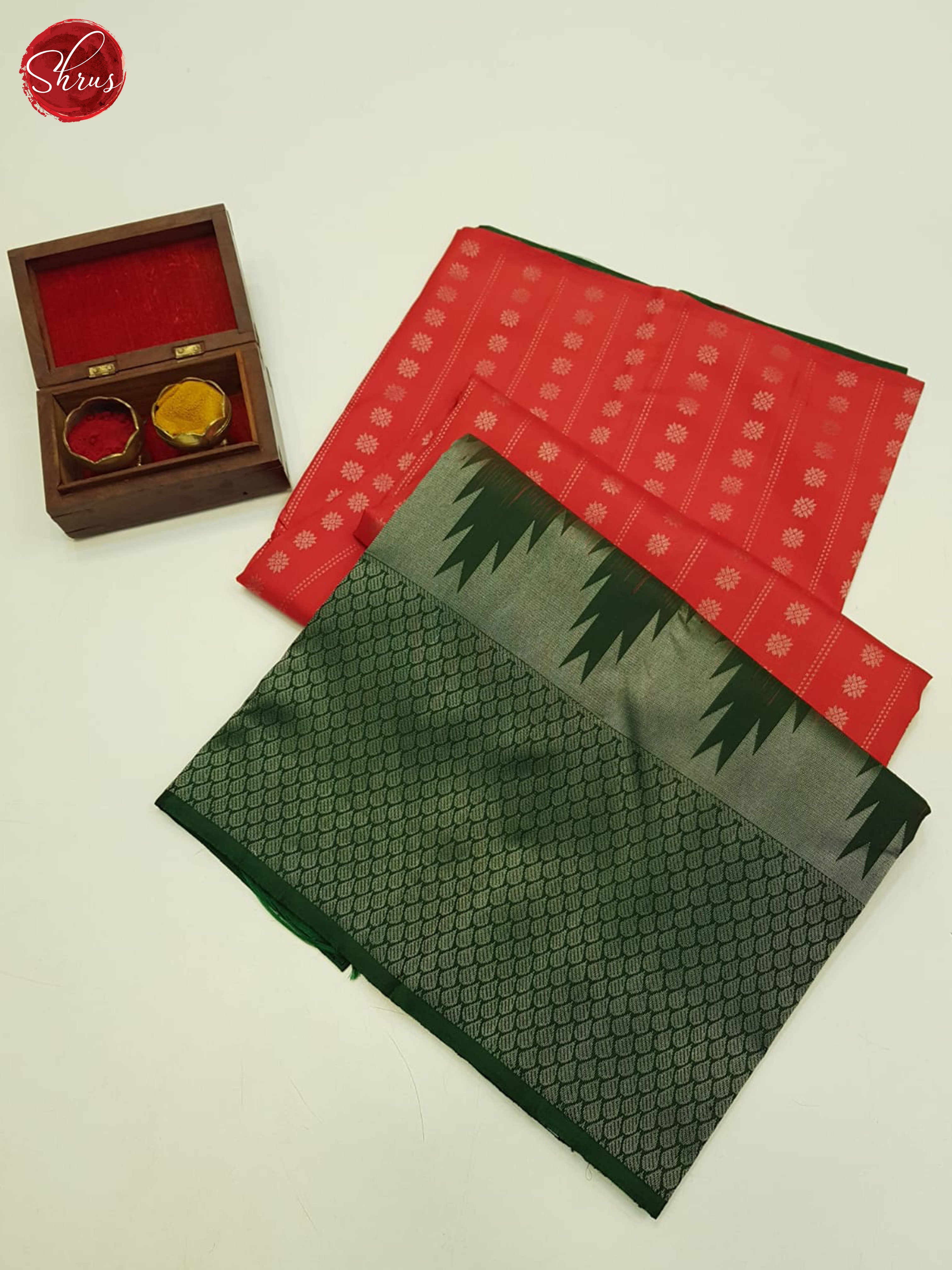 Red And Green- Soft Silk Saree - Shop on ShrusEternity.com