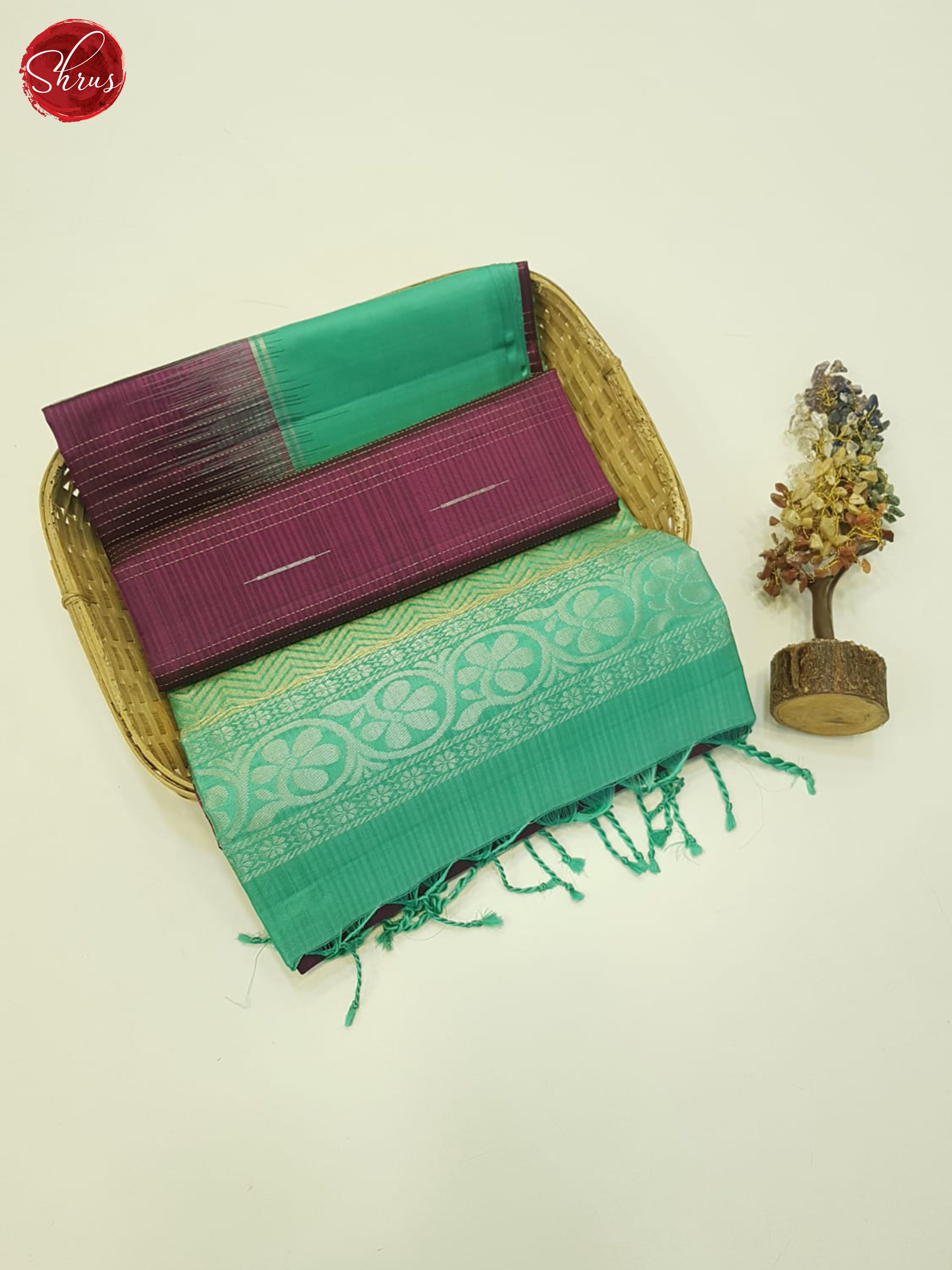 Wine & Green - Soft Silk Saree - Shop on ShrusEternity.com