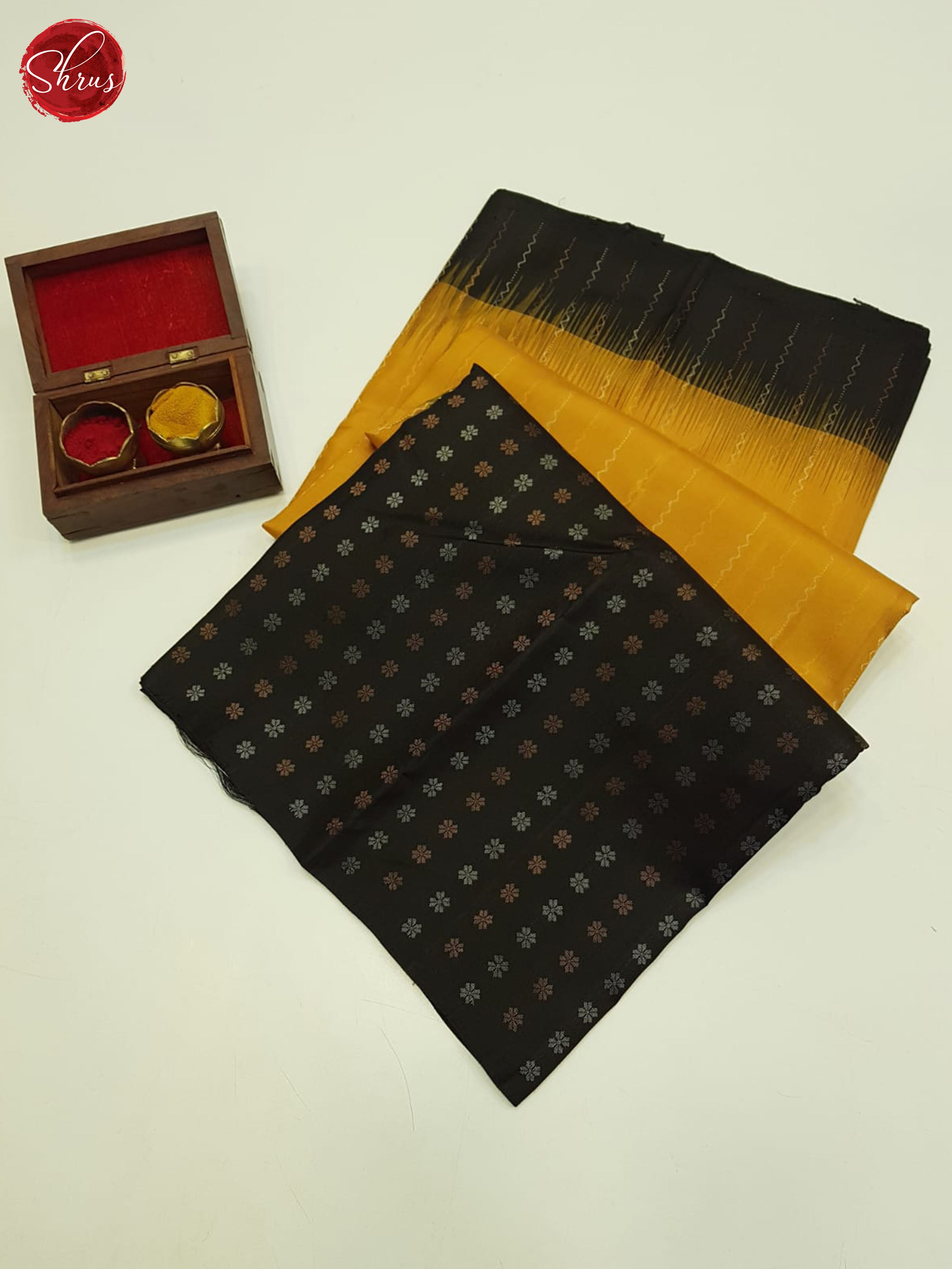 Mustard And Black- Soft Silk Saree - Shop on ShrusEternity.com