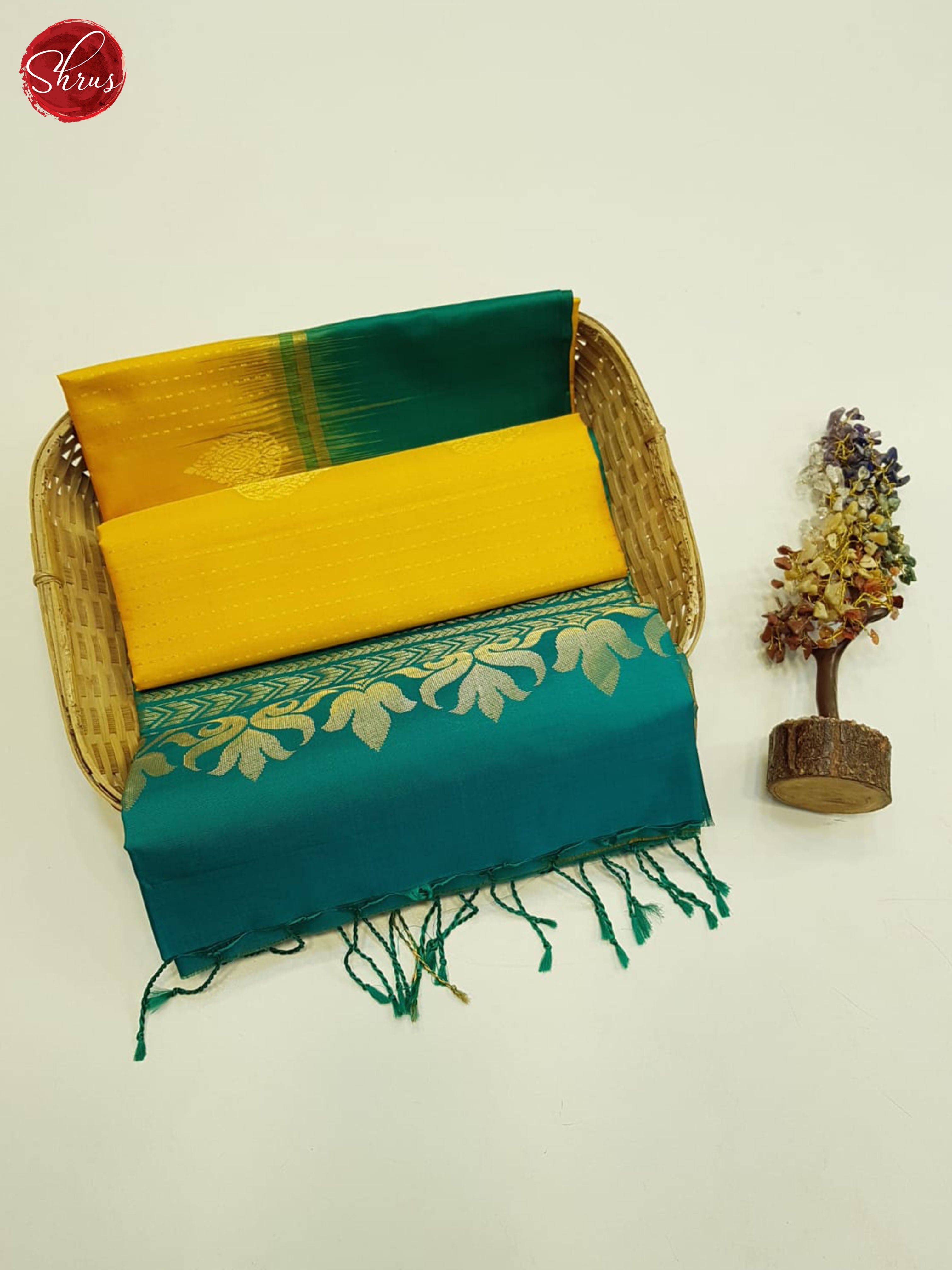 Mango  Yellow And Green- Soft Silk Saree - Shop on ShrusEternity.com