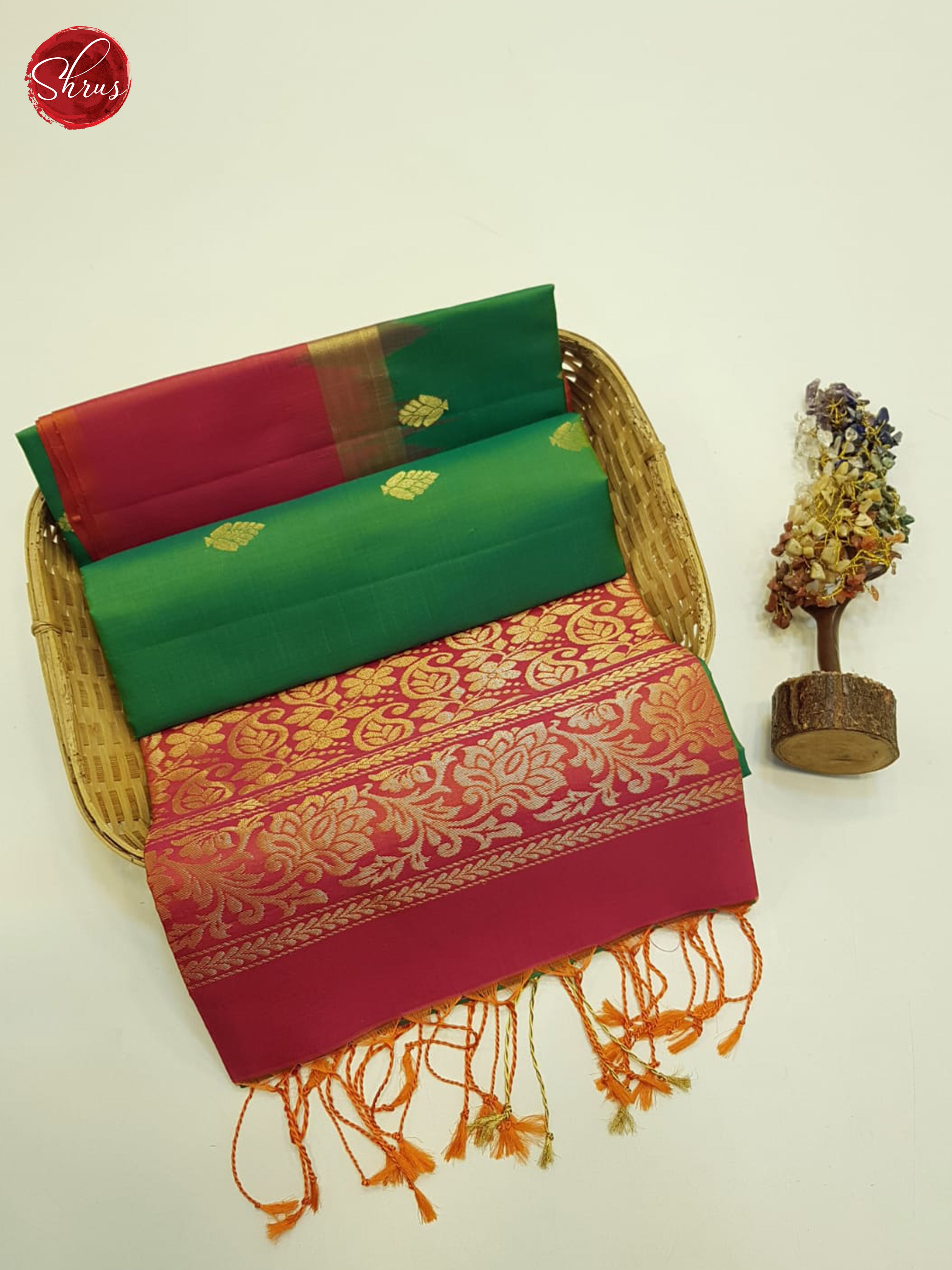 Green And Orangish Pink-Soft silk saree - Shop on ShrusEternity.com