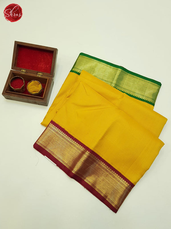 Mustard And Araku Maroon-Kanchipuram Silk Saree - Shop on ShrusEternity.com