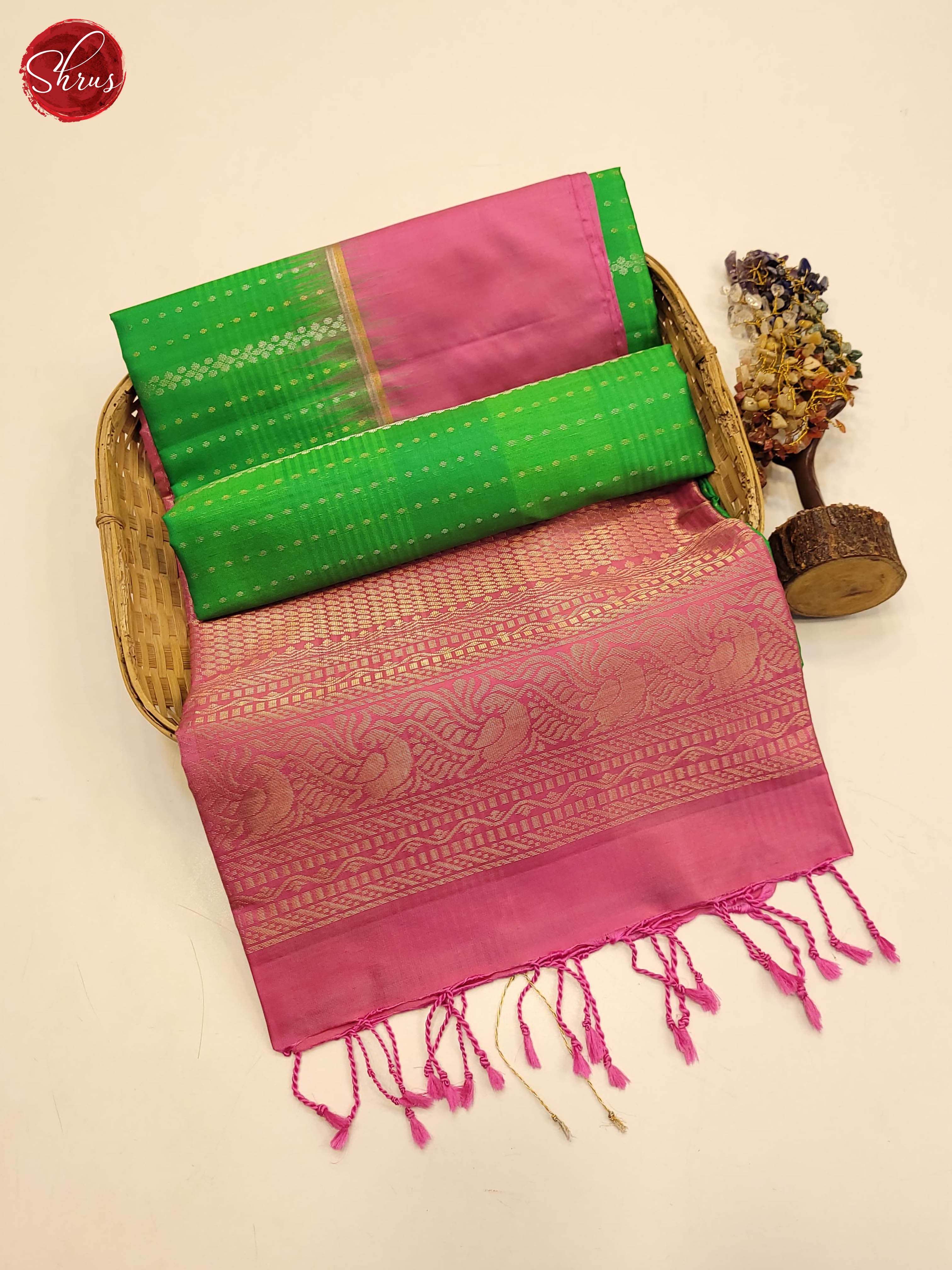 Green and pink-soft silk saree - Shop on ShrusEternity.com