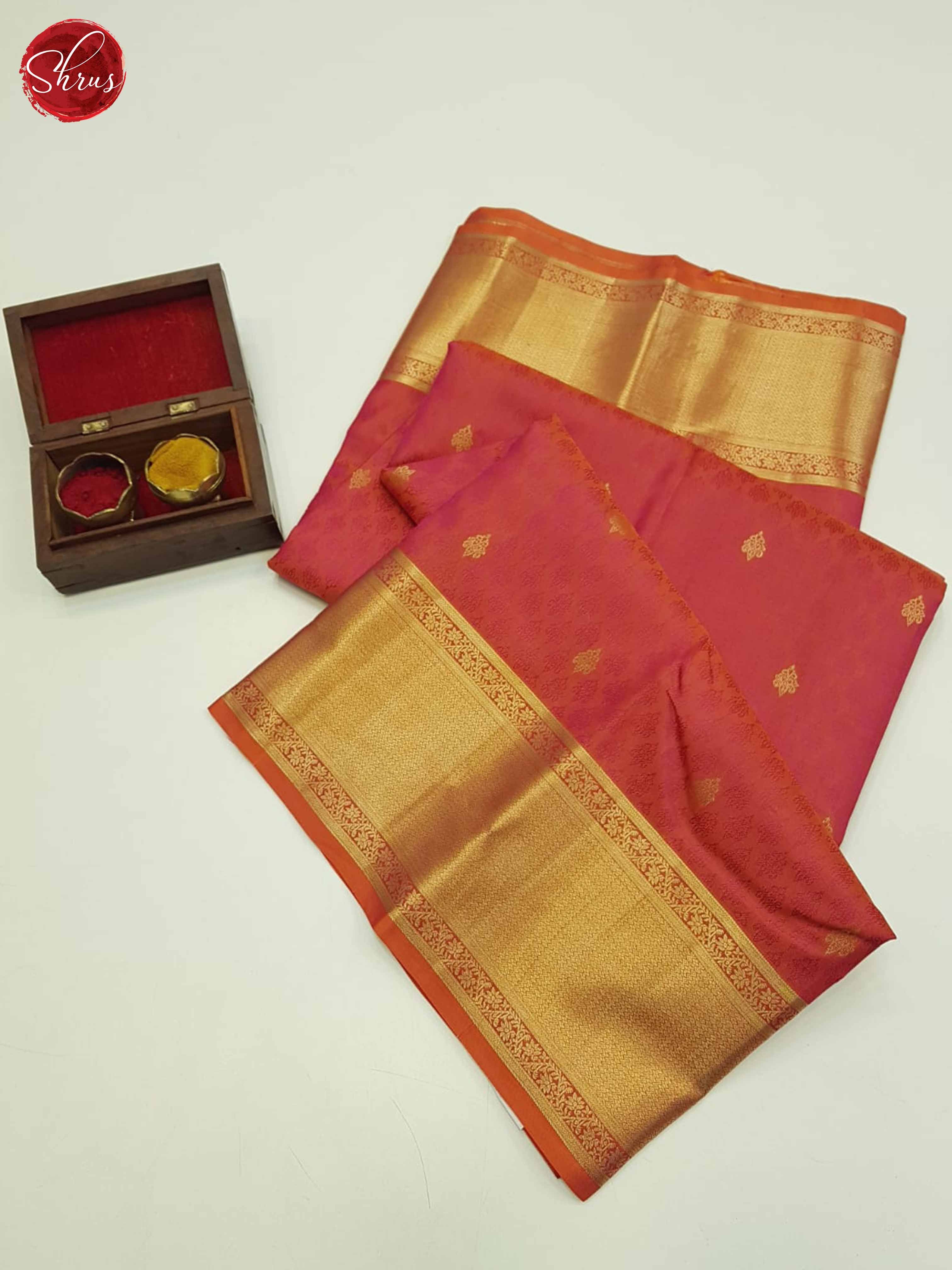 Orangish Pink(Single Tone)- Kanchipuram Silk Saree - Shop on ShrusEternity.com