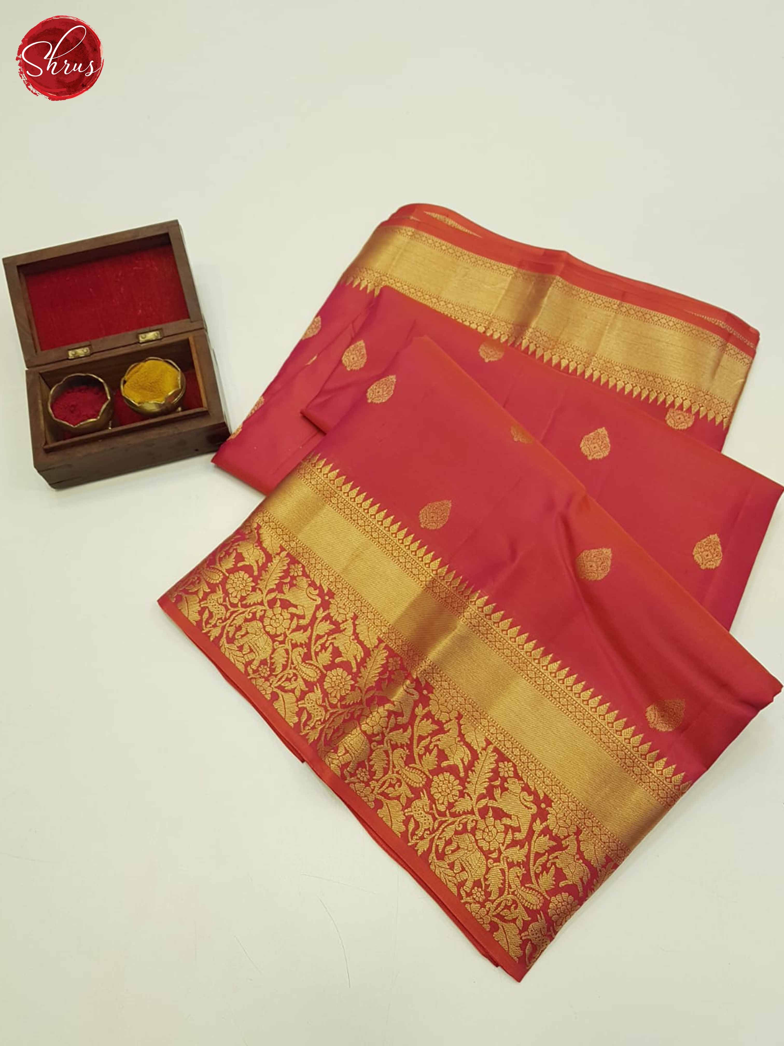 Orangish Red(SIngle Tone)- Kanchipuram Silk Saree - Shop on ShrusEternity.com