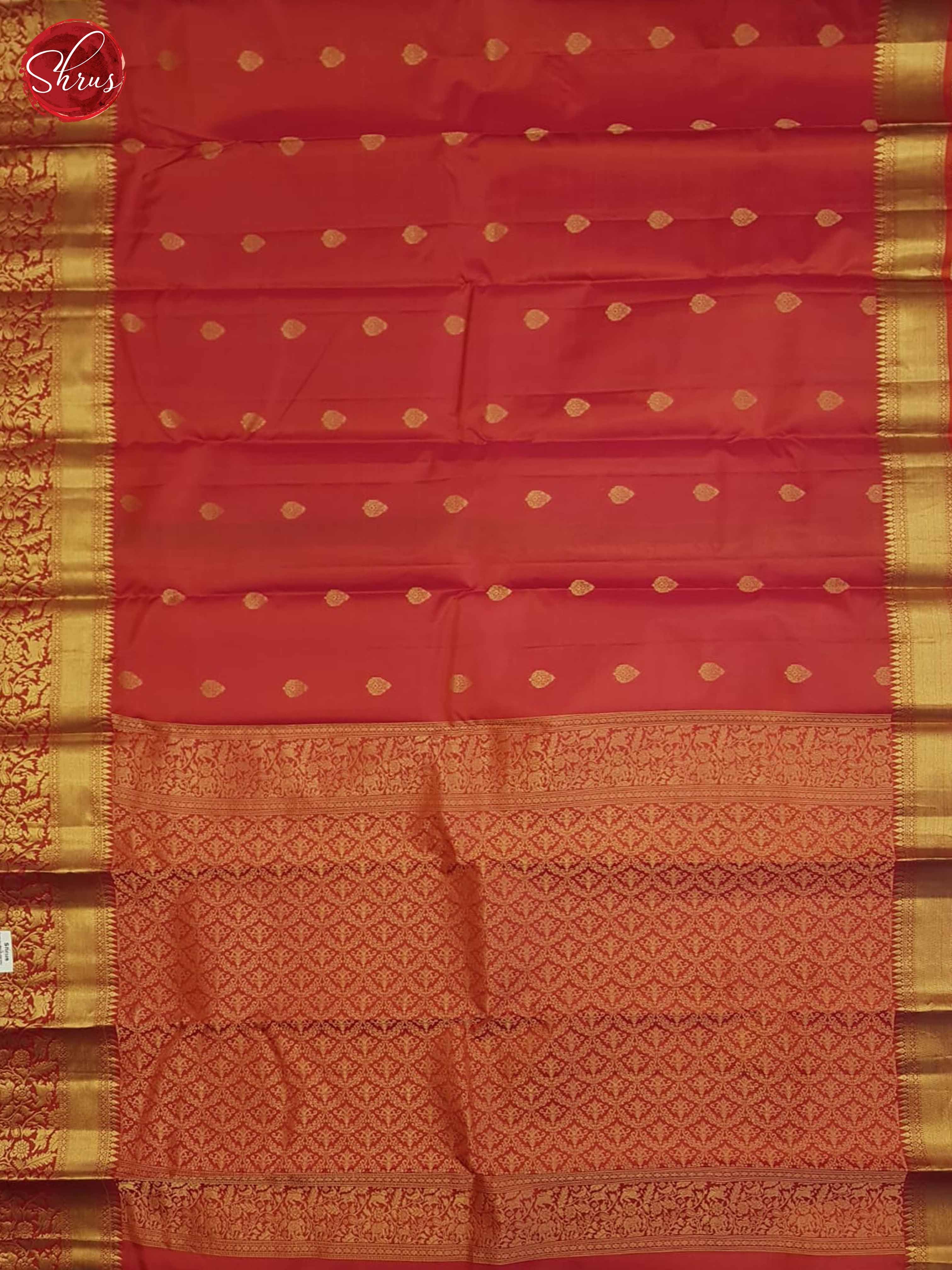 Orangish Red(SIngle Tone)- Kanchipuram Silk Saree - Shop on ShrusEternity.com