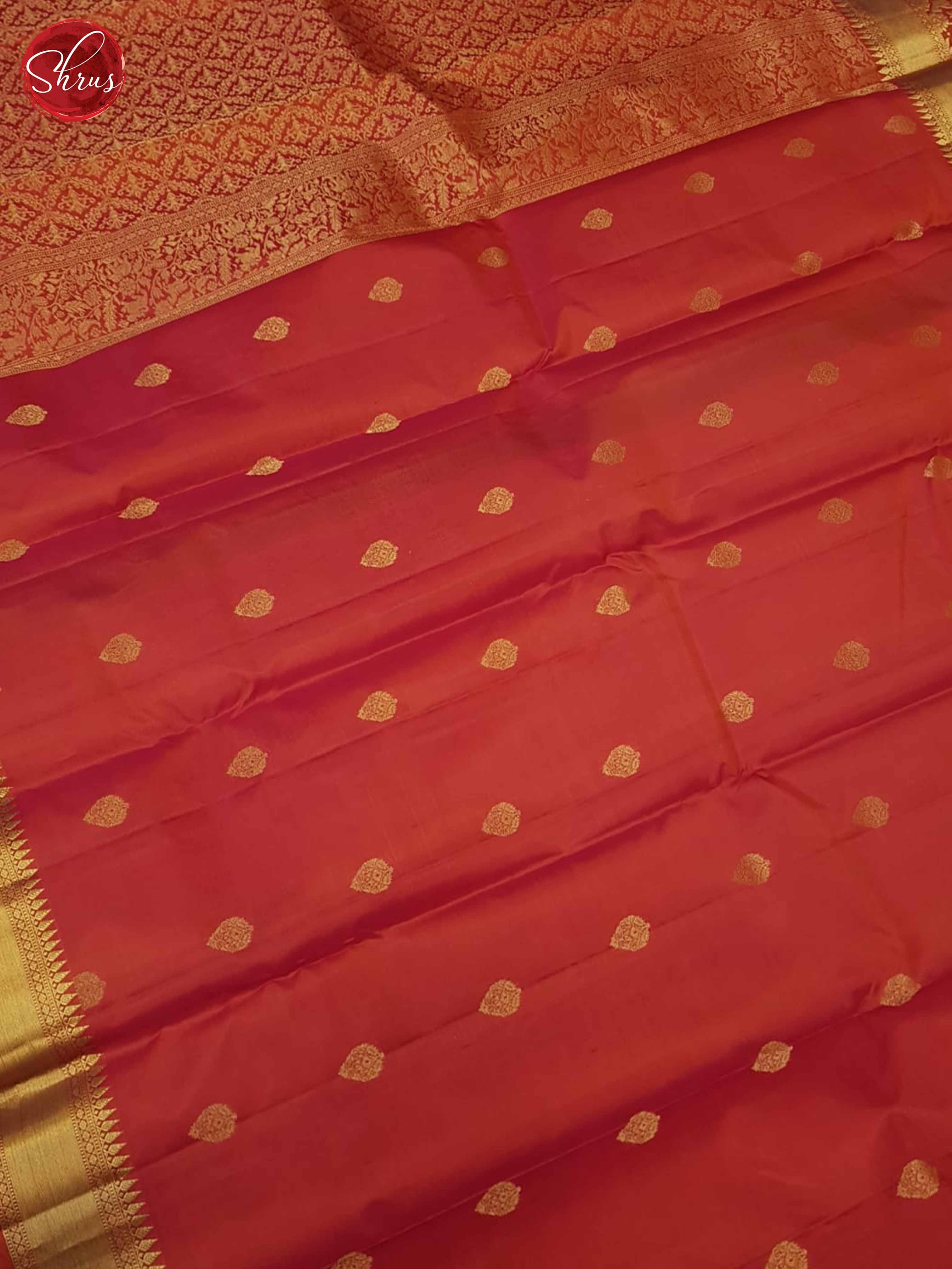 Orangish Red(SIngle Tone)- Kanchipuram Silk Saree - Shop on ShrusEternity.com