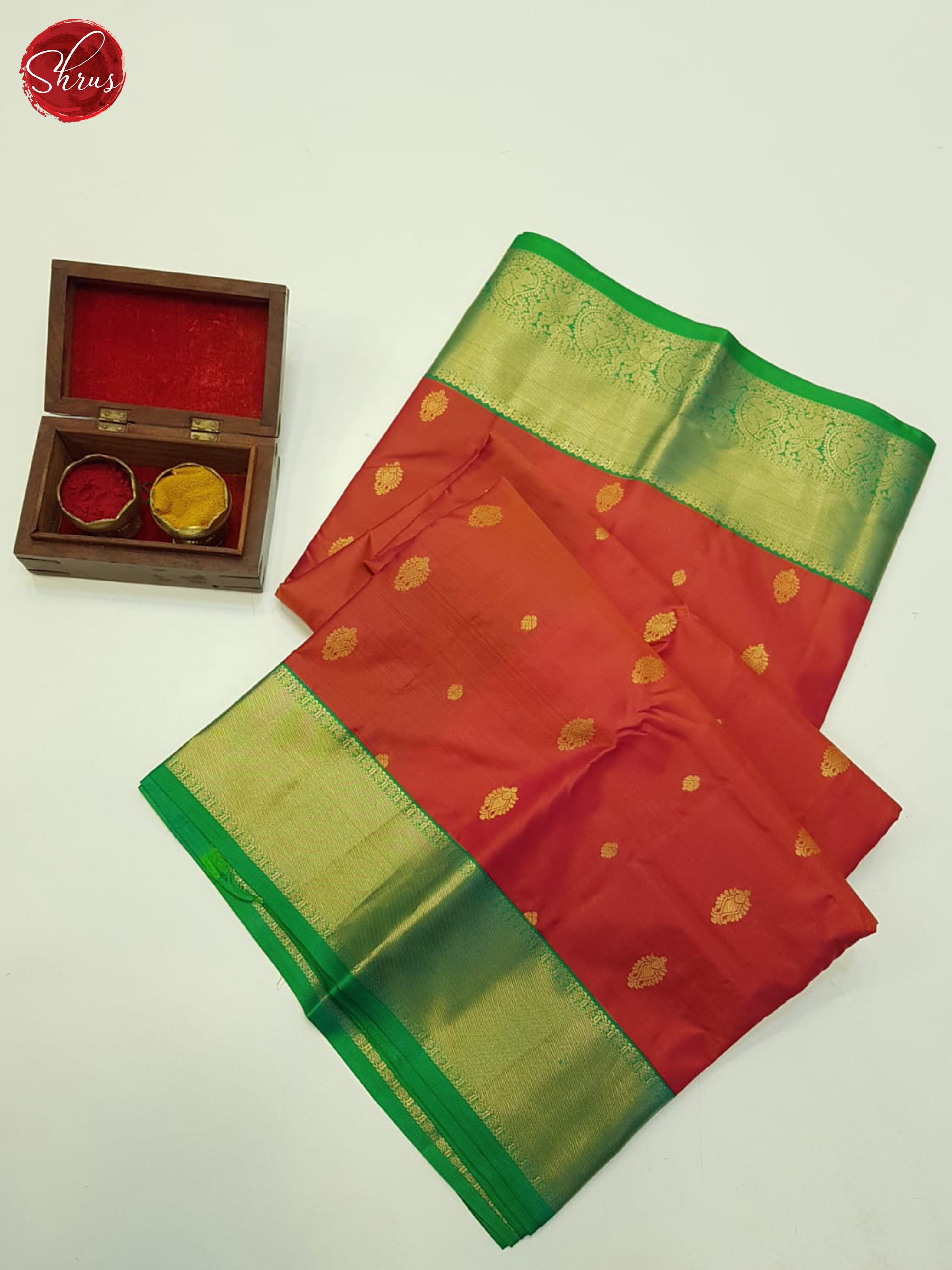 Orange & Green - Kanchipuram silk - Shop on ShrusEternity.com