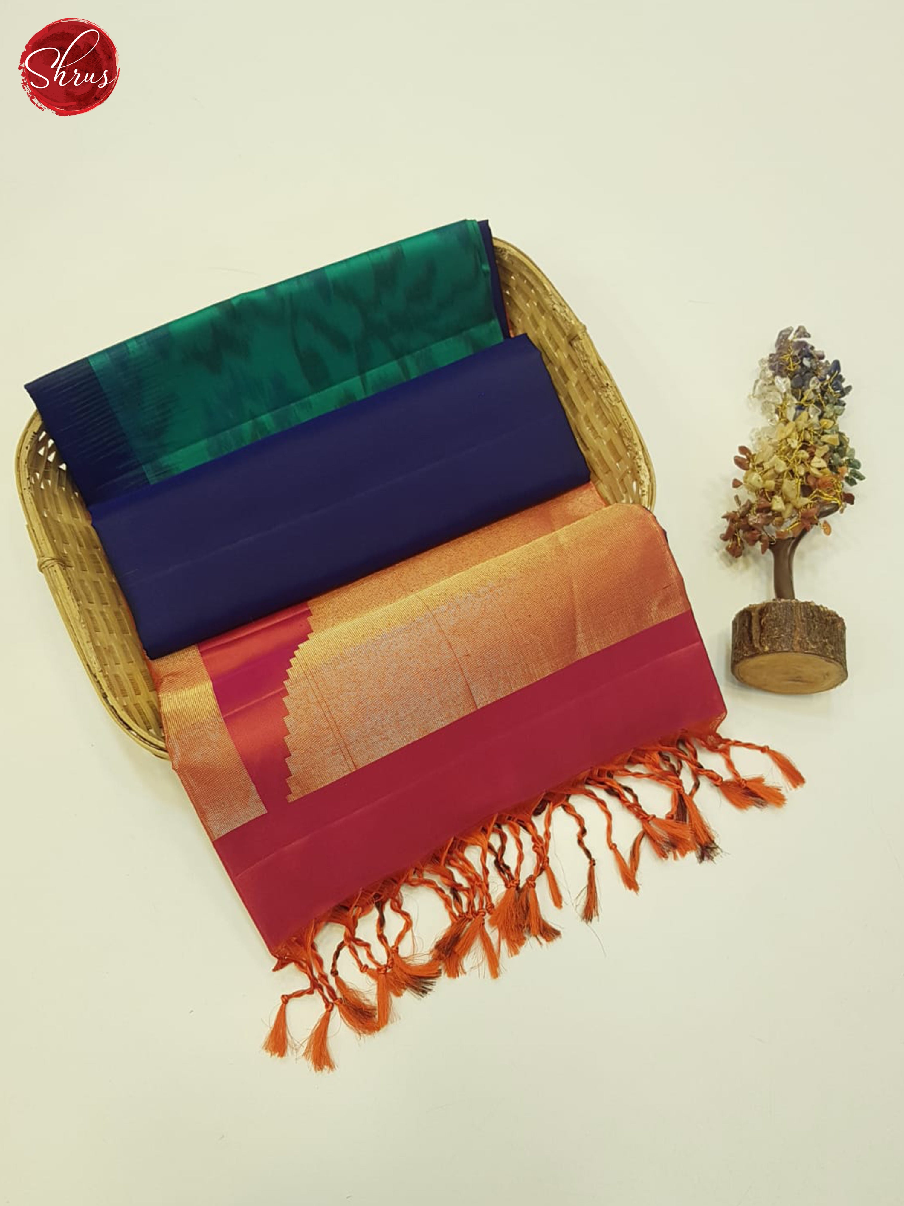 Blue & Orange - Soft Silk Saree - Shop on ShrusEternity.com