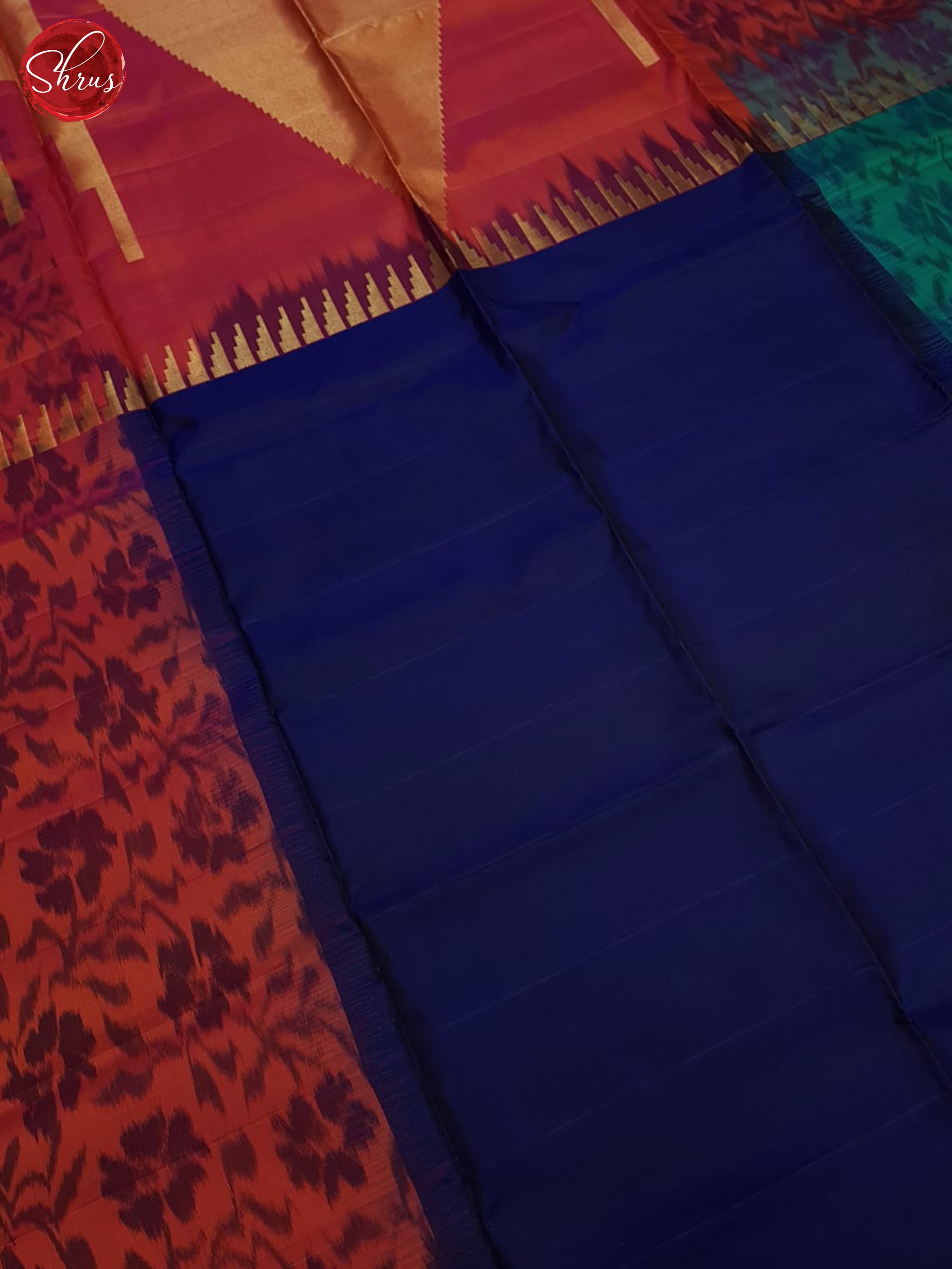 Blue & Orange - Soft Silk Saree - Shop on ShrusEternity.com