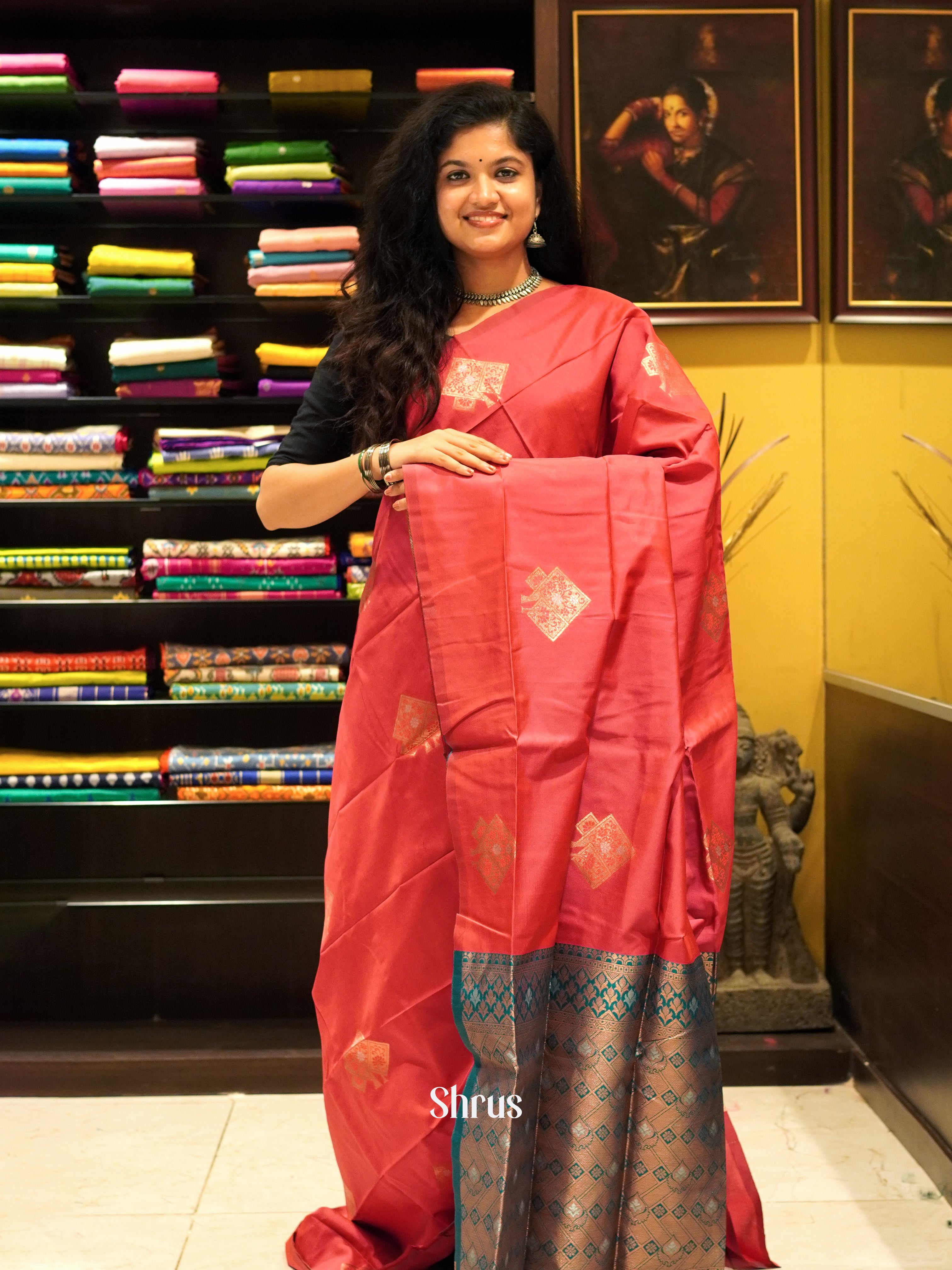 Pink And Green-Semi soft silk saree