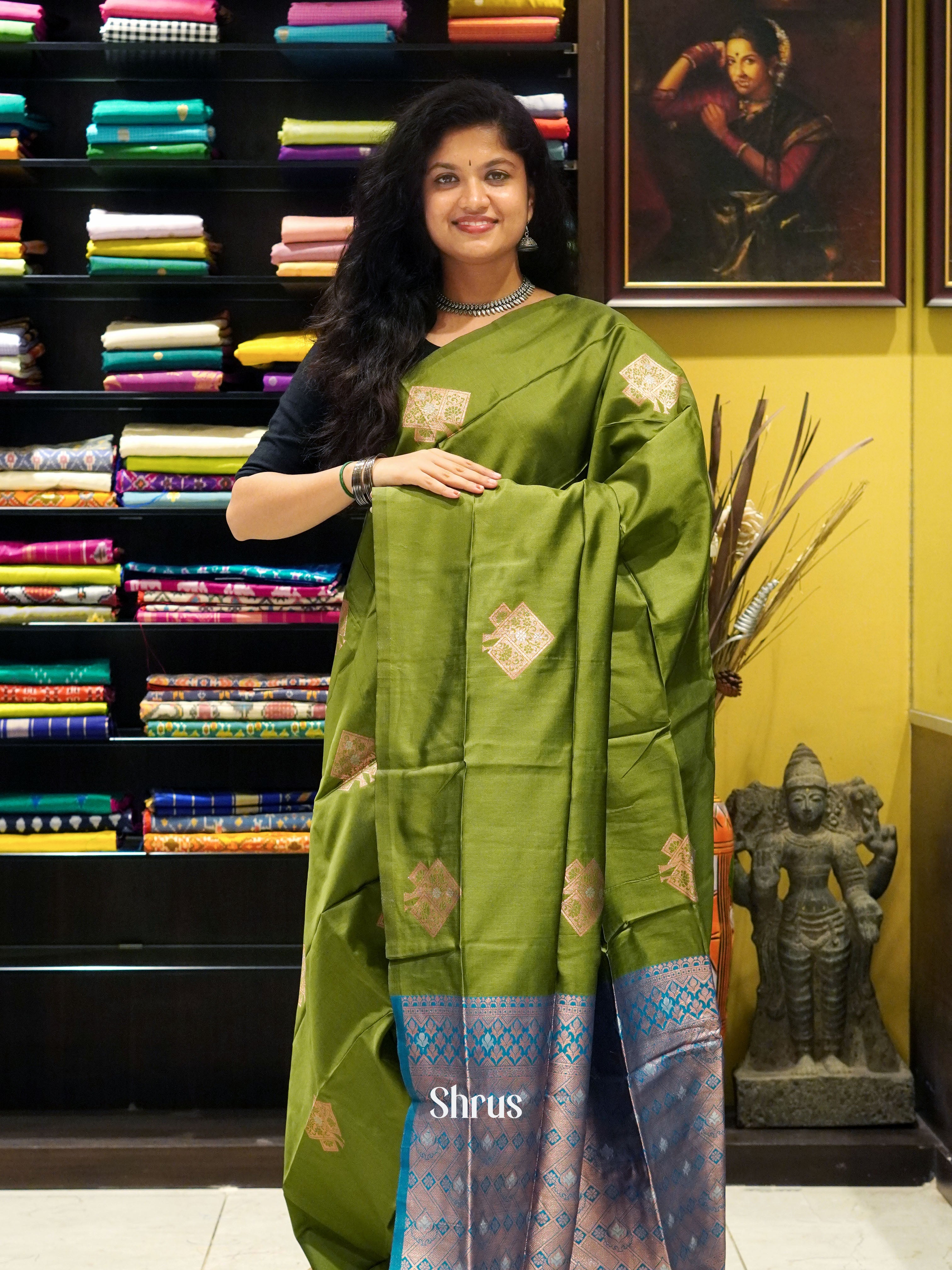 Green And Blue-Semi soft silk saree