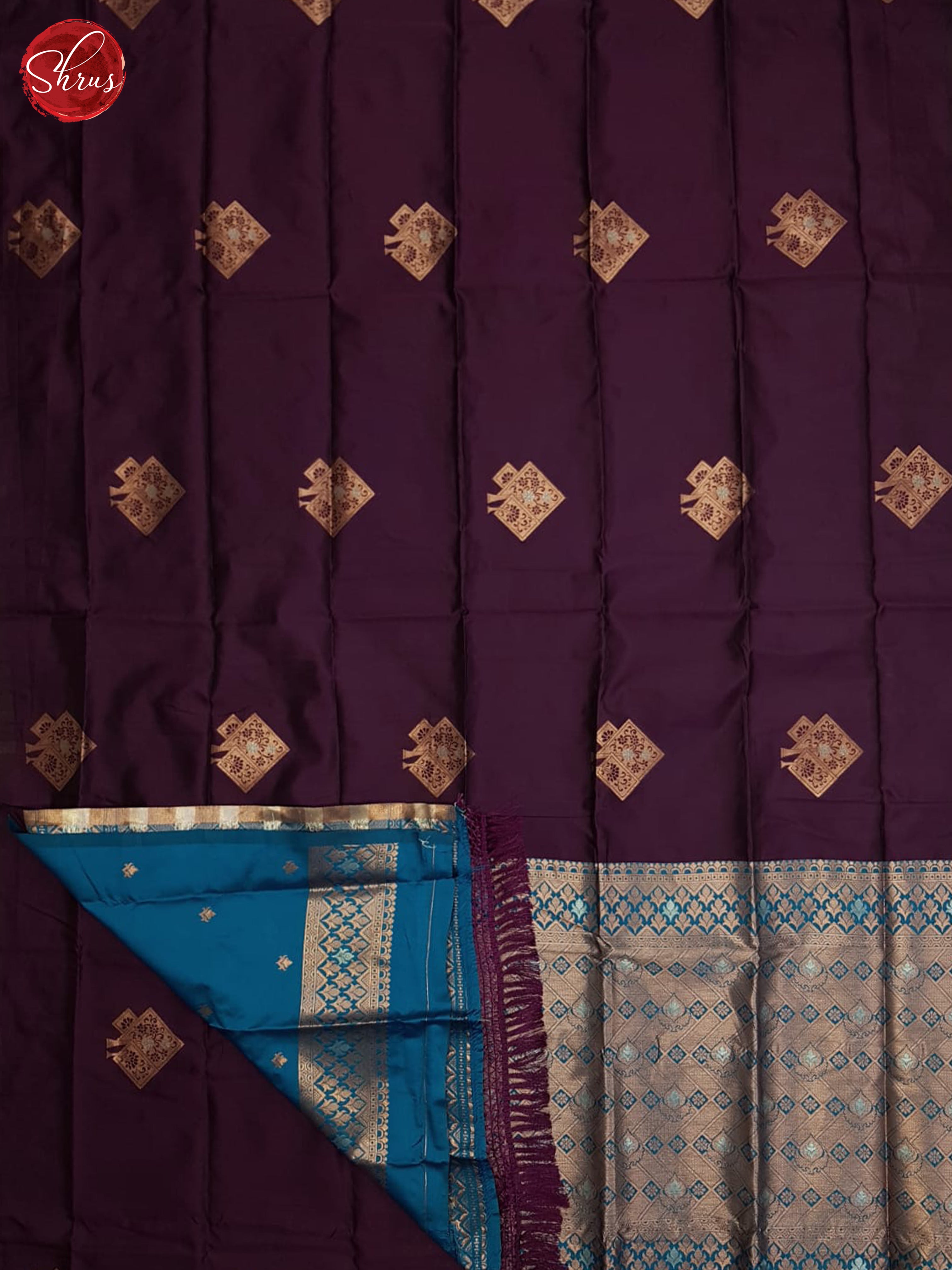 Wine And Blue-Semi soft silk saree - Shop on ShrusEternity.com
