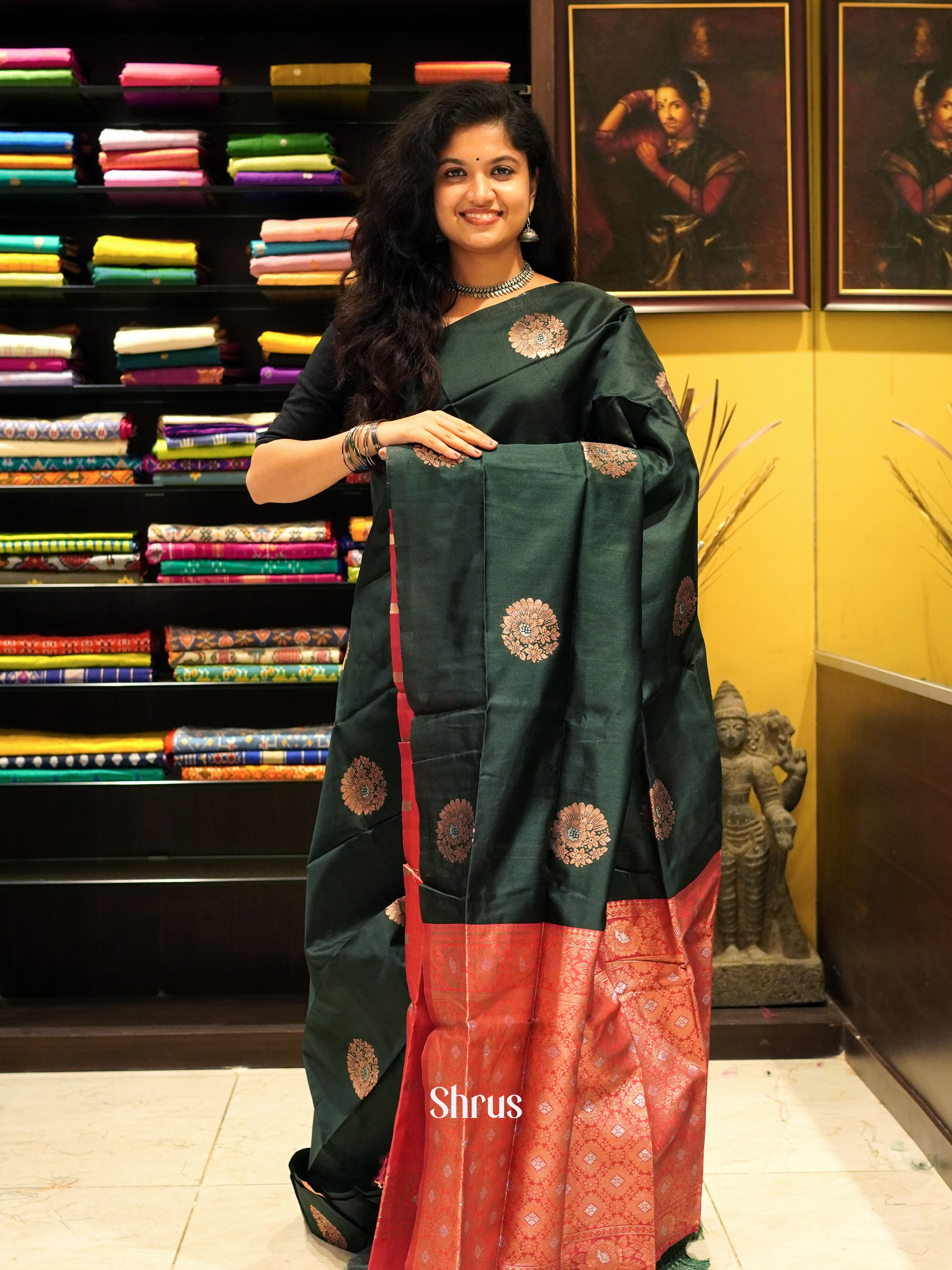 Green And Pink-Semi soft silk saree