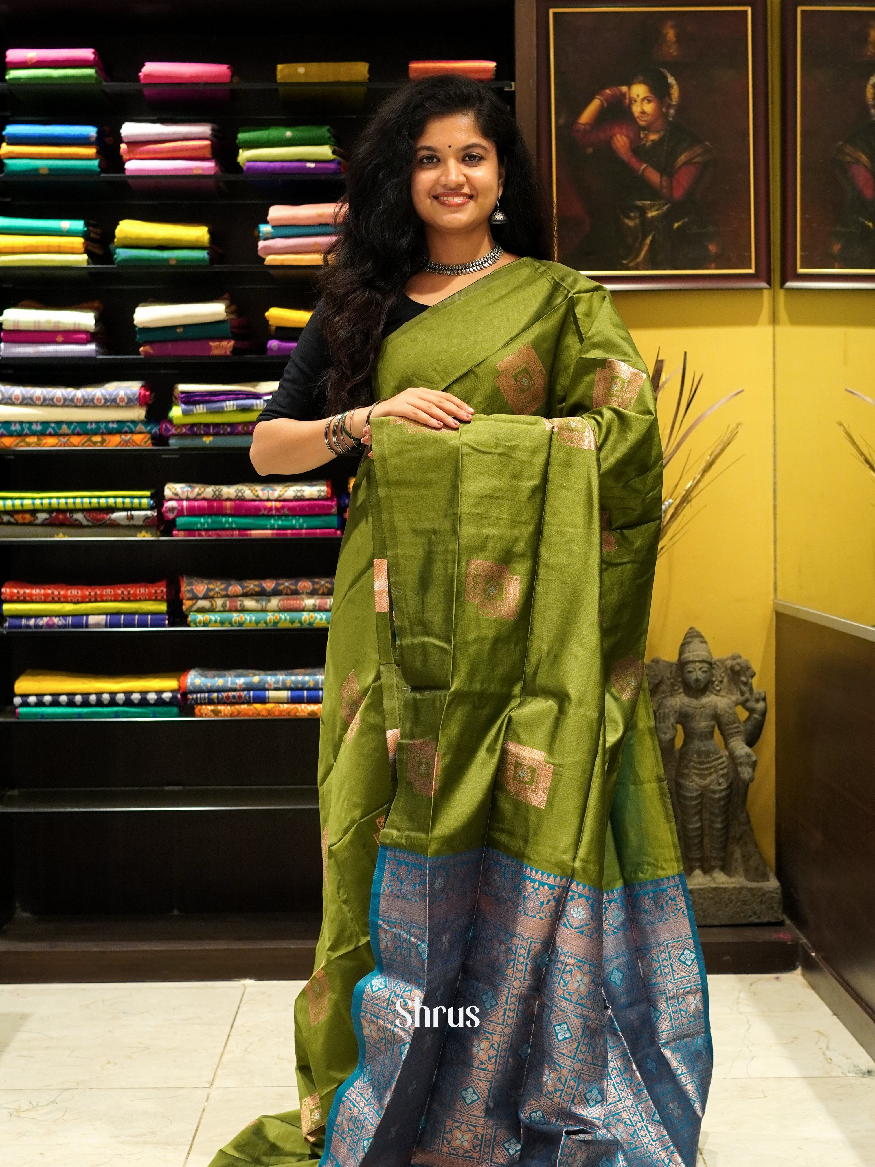 Green And Blue-semi soft silk saree