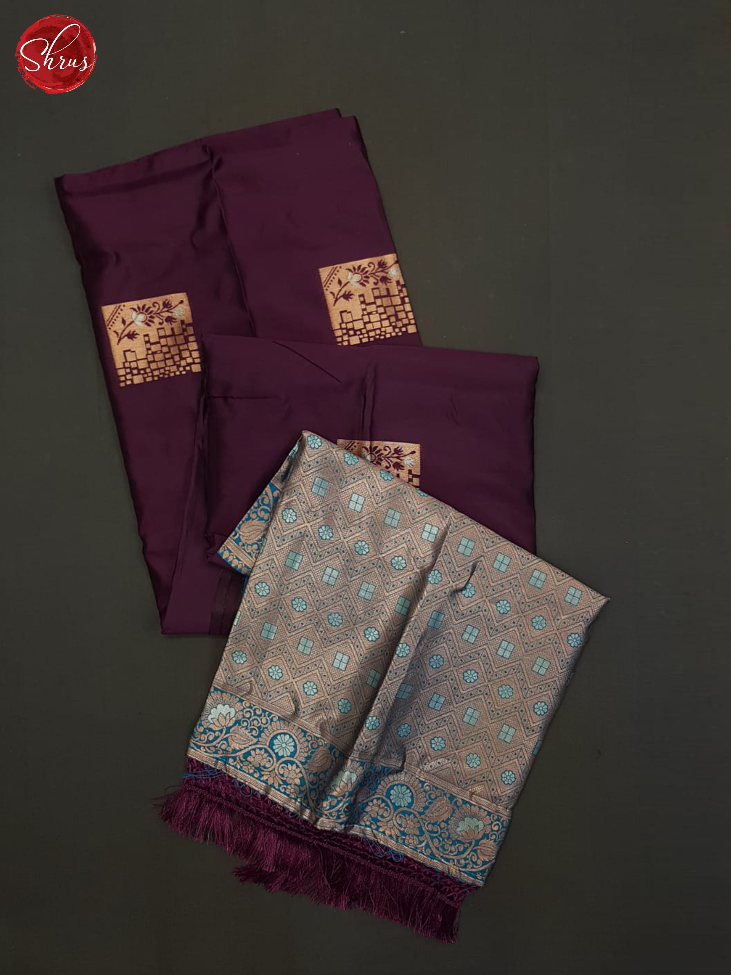 Wine And Blue-Semi soft silk saree - Shop on ShrusEternity.com