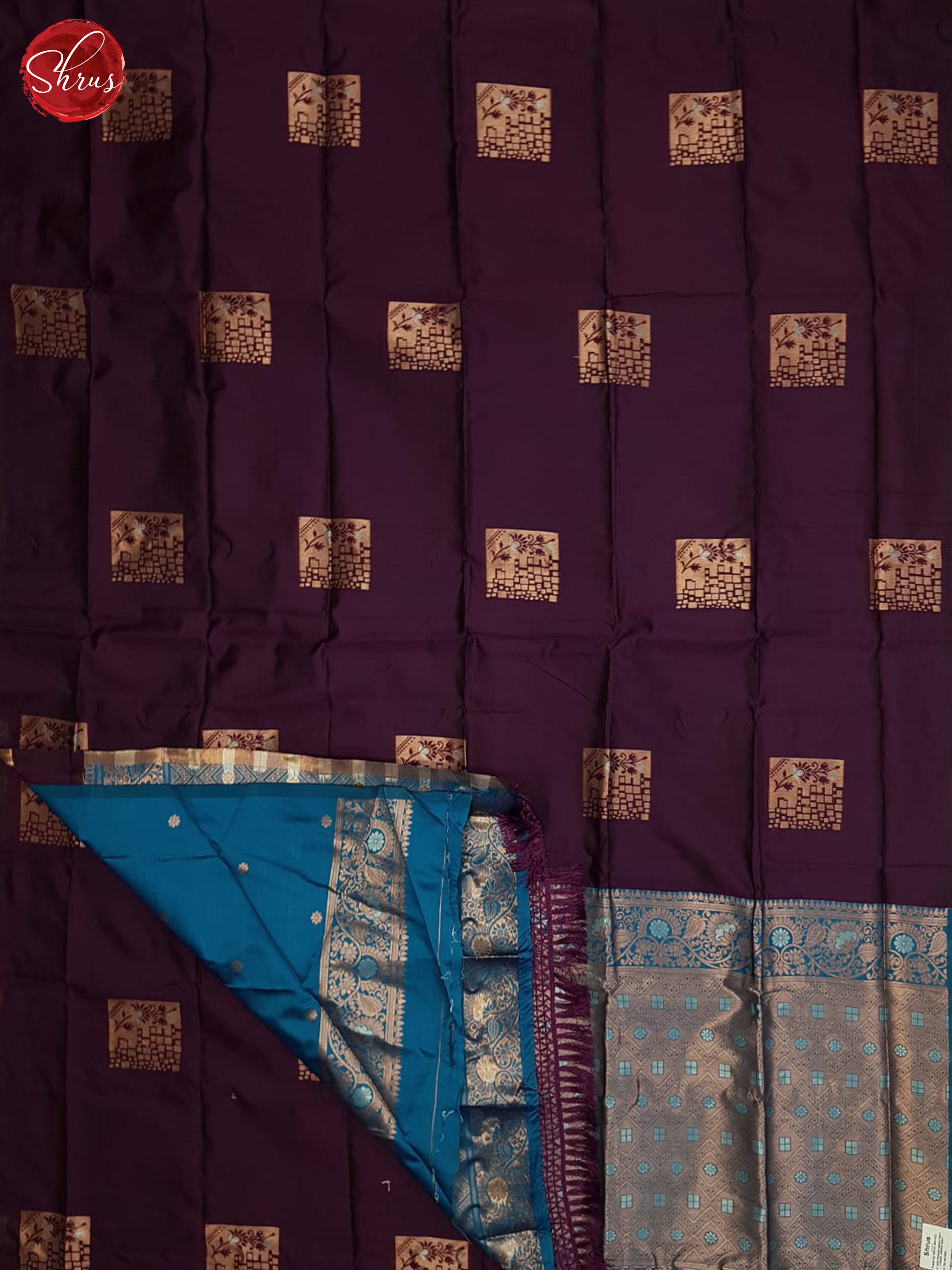 Wine And Blue-Semi soft silk saree - Shop on ShrusEternity.com