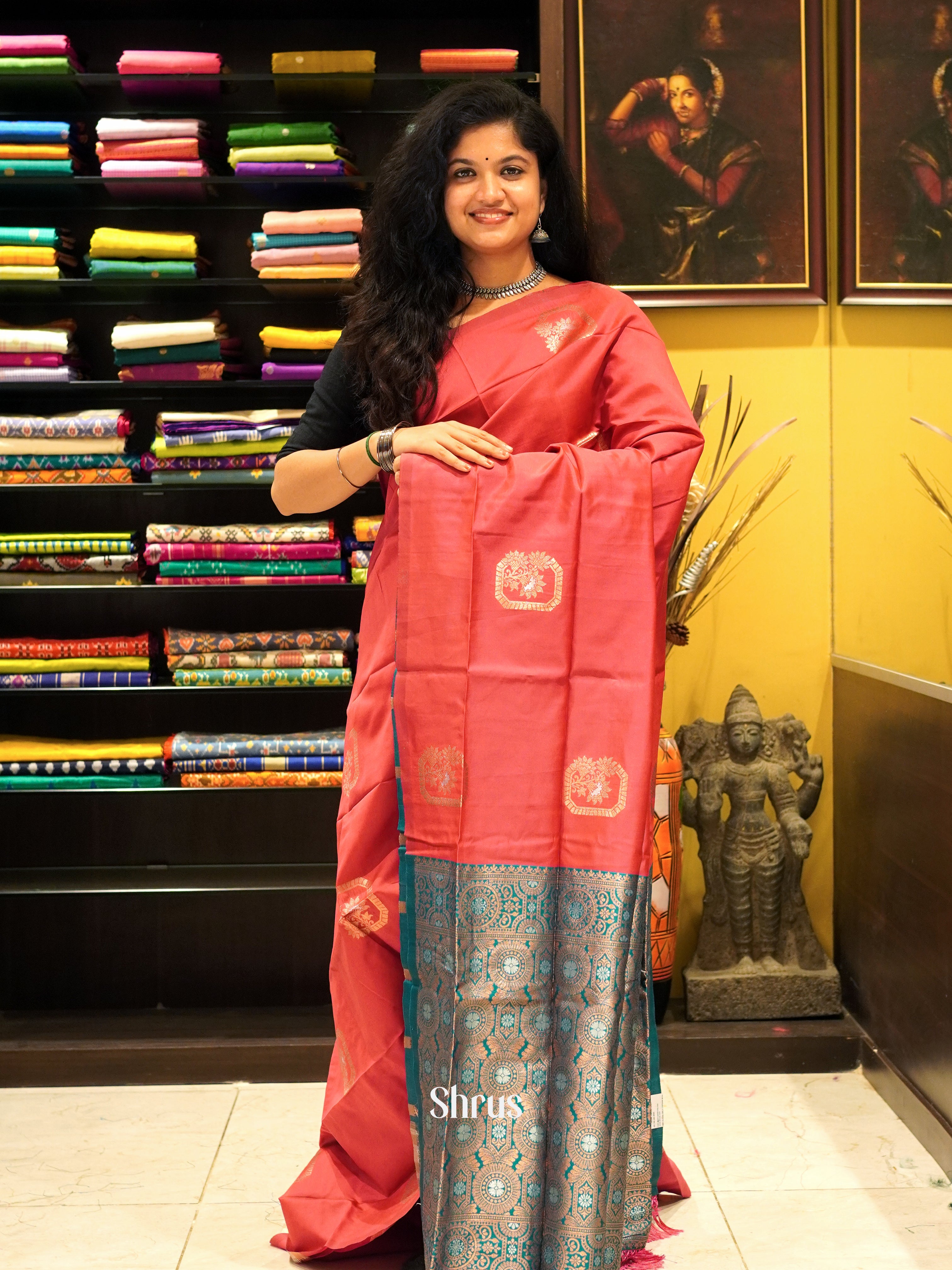 Pink And Green-Semi soft silk saree