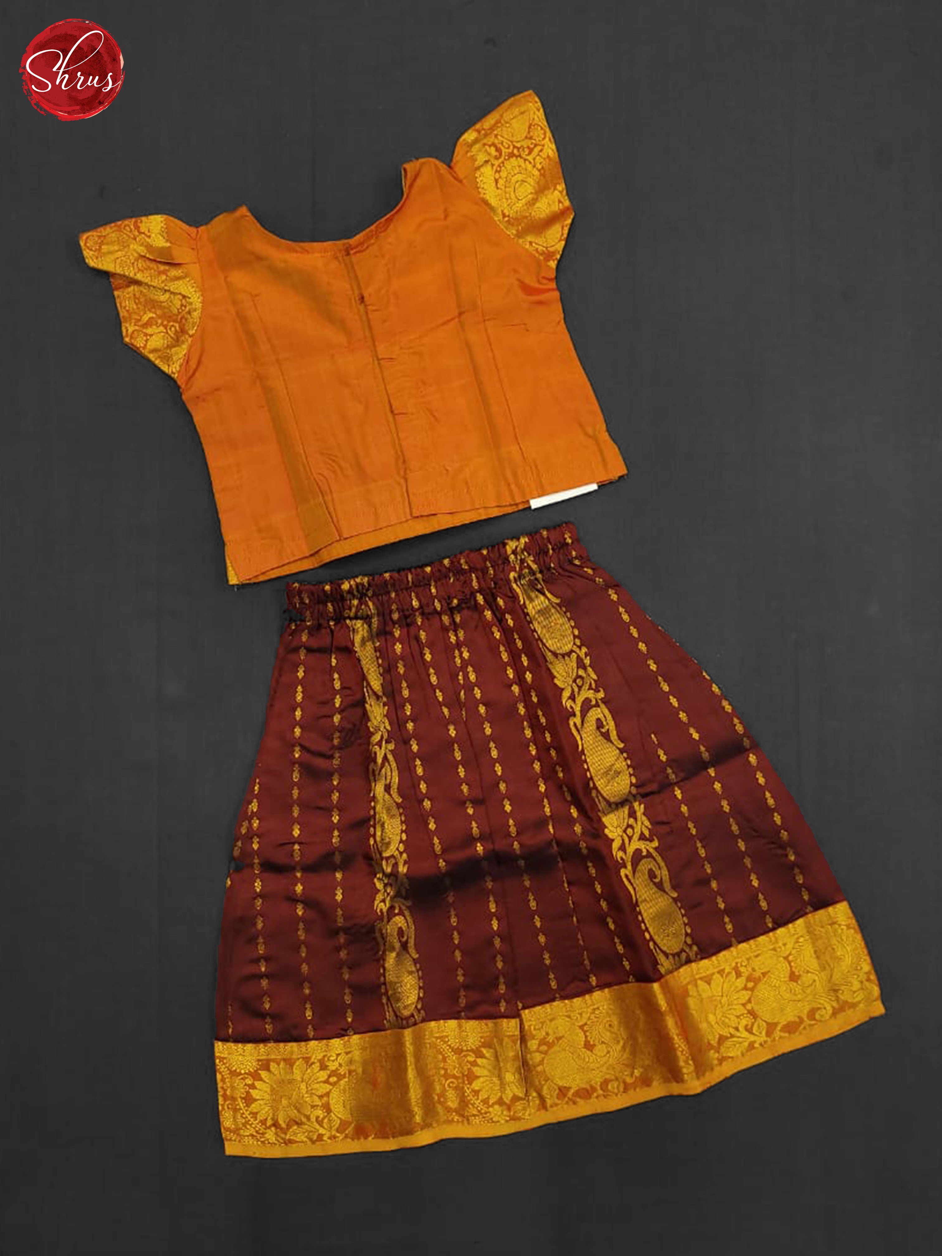 Orange and Maroon - Stitched Pure Pattu Pavadai (Age 1-2yrs) - Shop on ShrusEternity.com