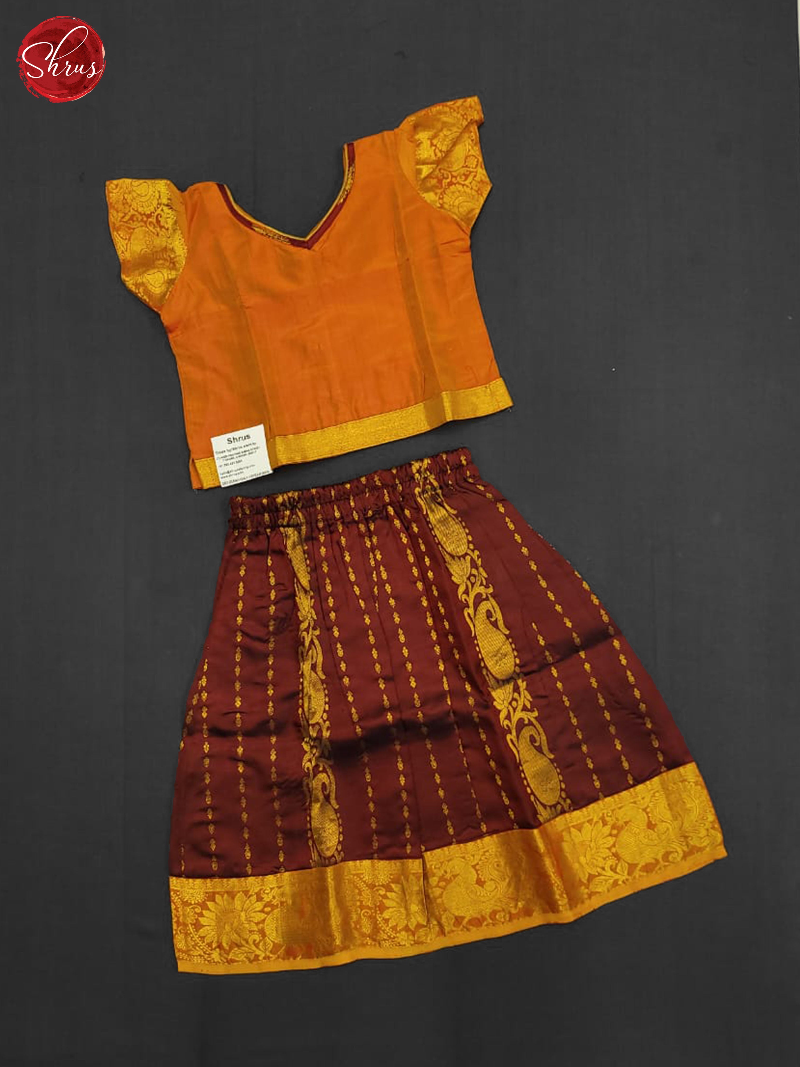 Orange and Maroon - Stitched Pure Pattu Pavadai (Age 1-2yrs) - Shop on ShrusEternity.com