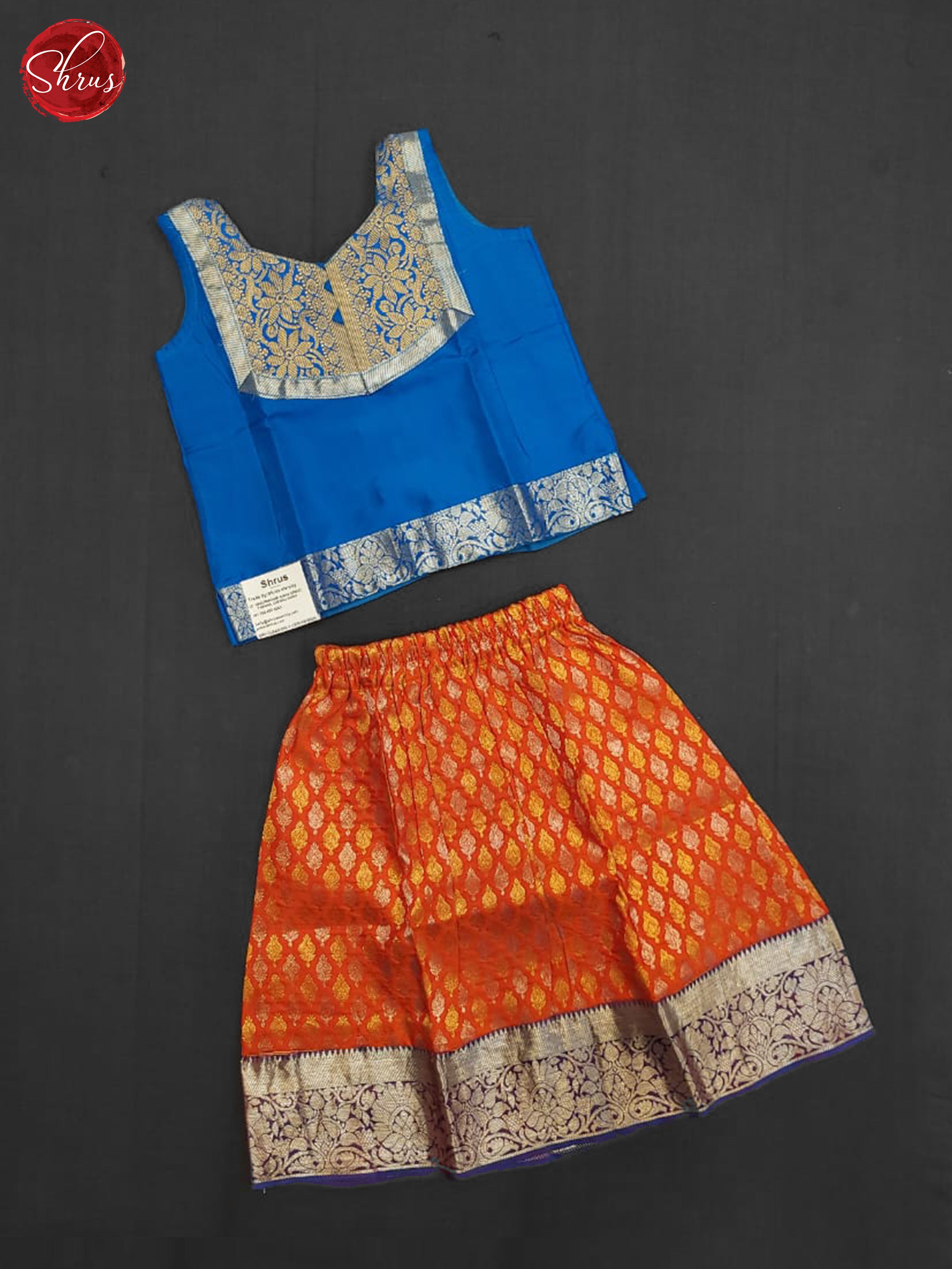 Blue and Orange- Stitched Pure Pattu Pavadai(Age 1-2yrs) - Shop on ShrusEternity.com