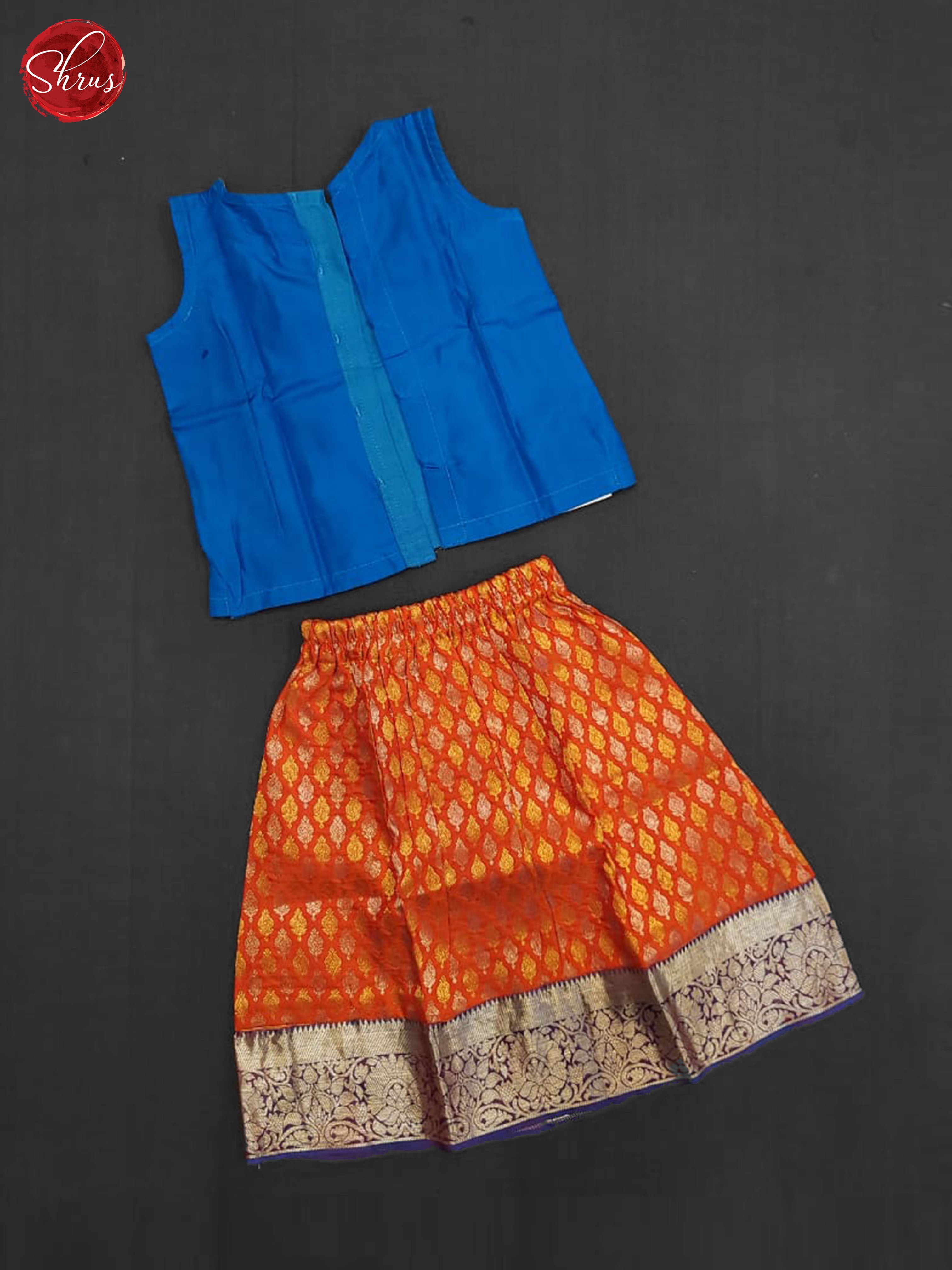 Blue and Orange- Stitched Pure Pattu Pavadai(Age 1-2yrs) - Shop on ShrusEternity.com