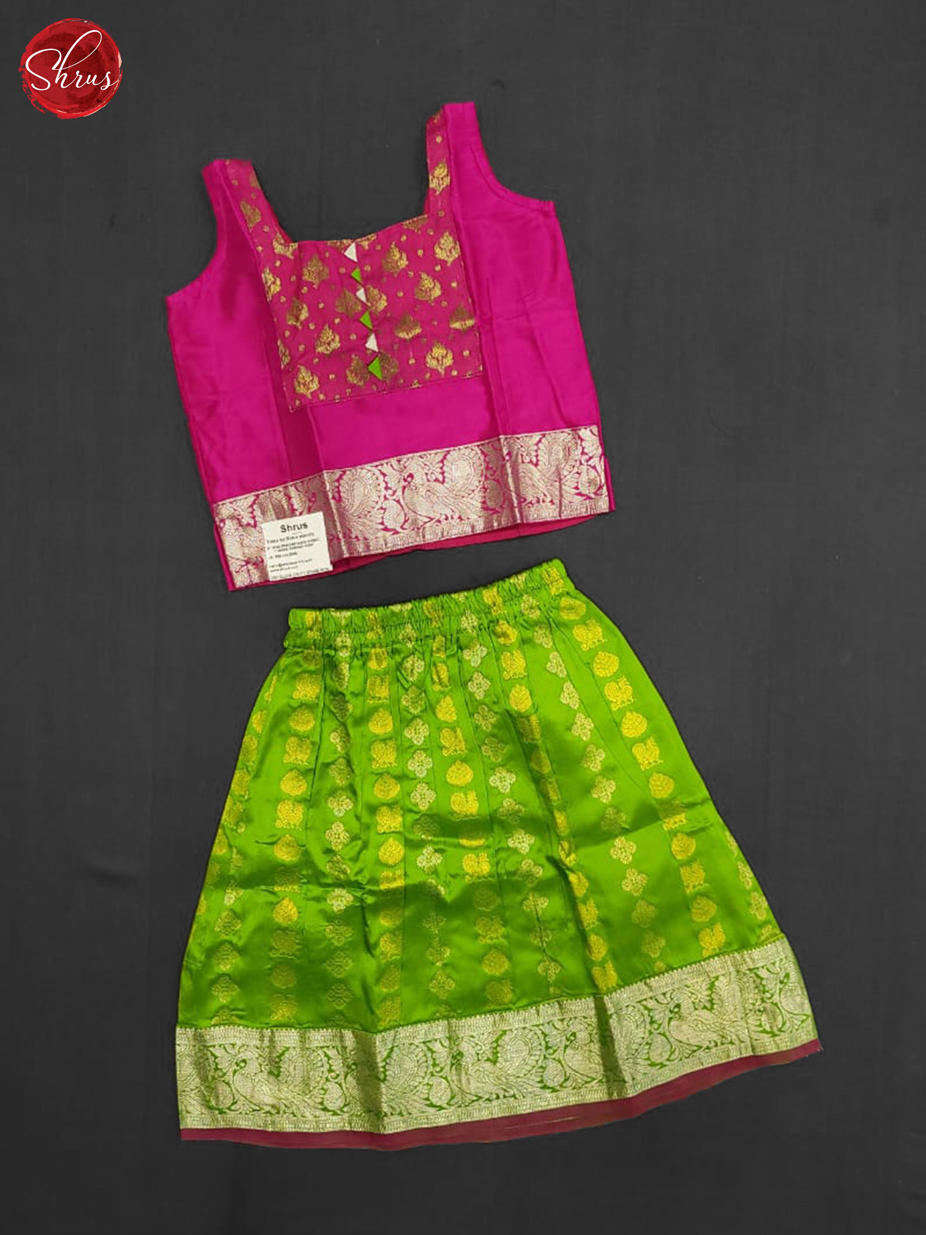 Pink and Green- Stitched Pure Pattu Pavadai(Age 1-2yrs) - Shop on ShrusEternity.com