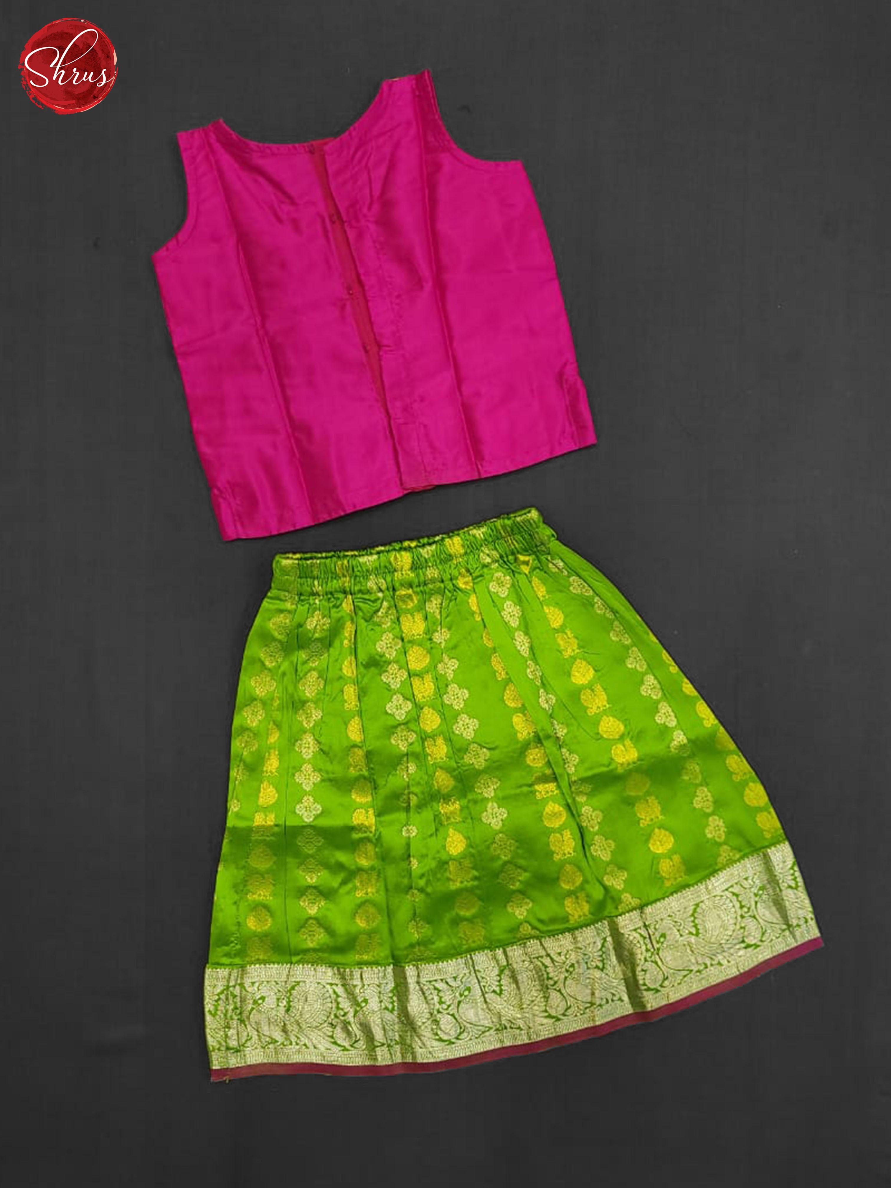 Pink and Green- Stitched Pure Pattu Pavadai(Age 1-2yrs) - Shop on ShrusEternity.com