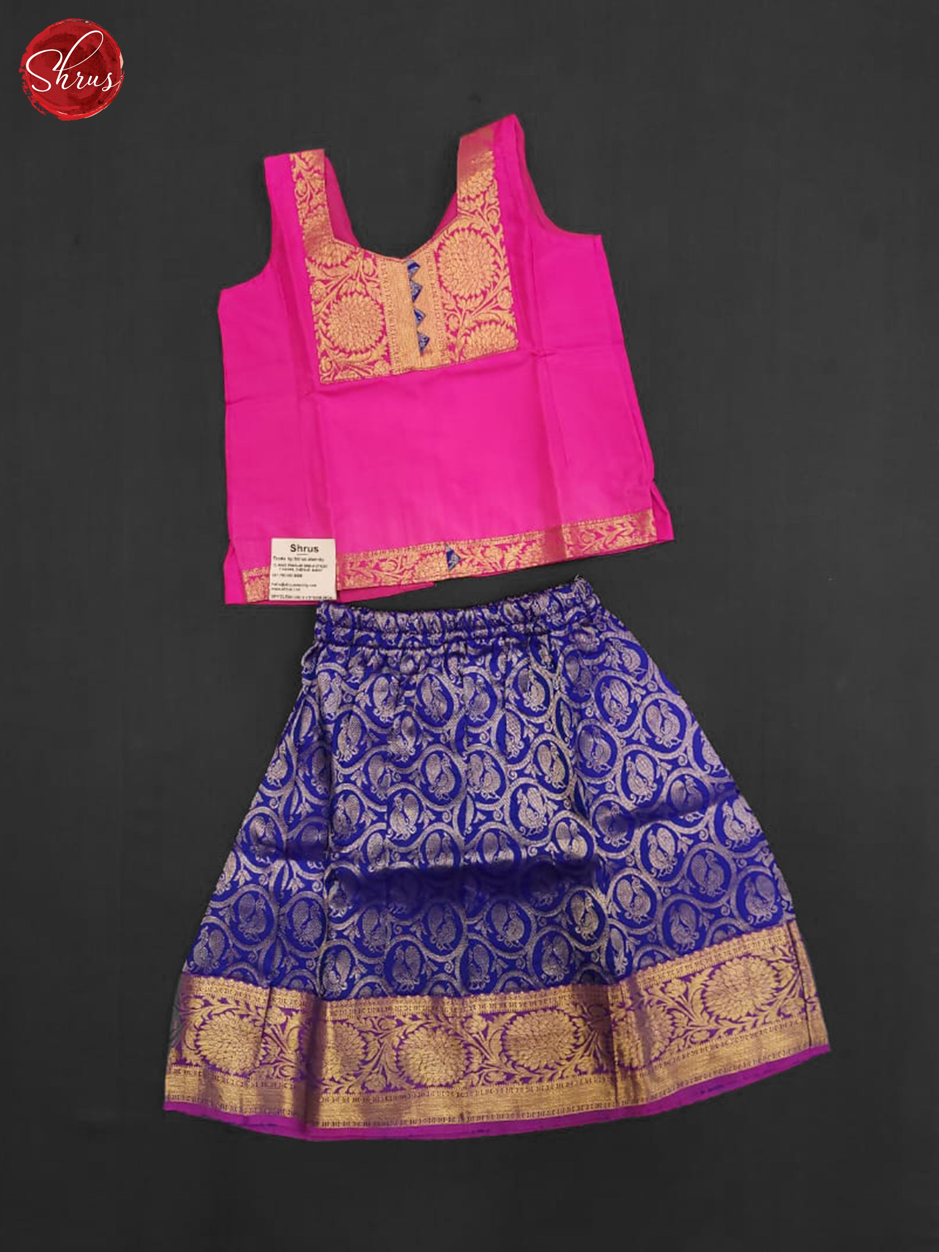 Pink and Blue- Stitched Pure Pattu Pavadai(Age 1-2yrs) - Shop on ShrusEternity.com