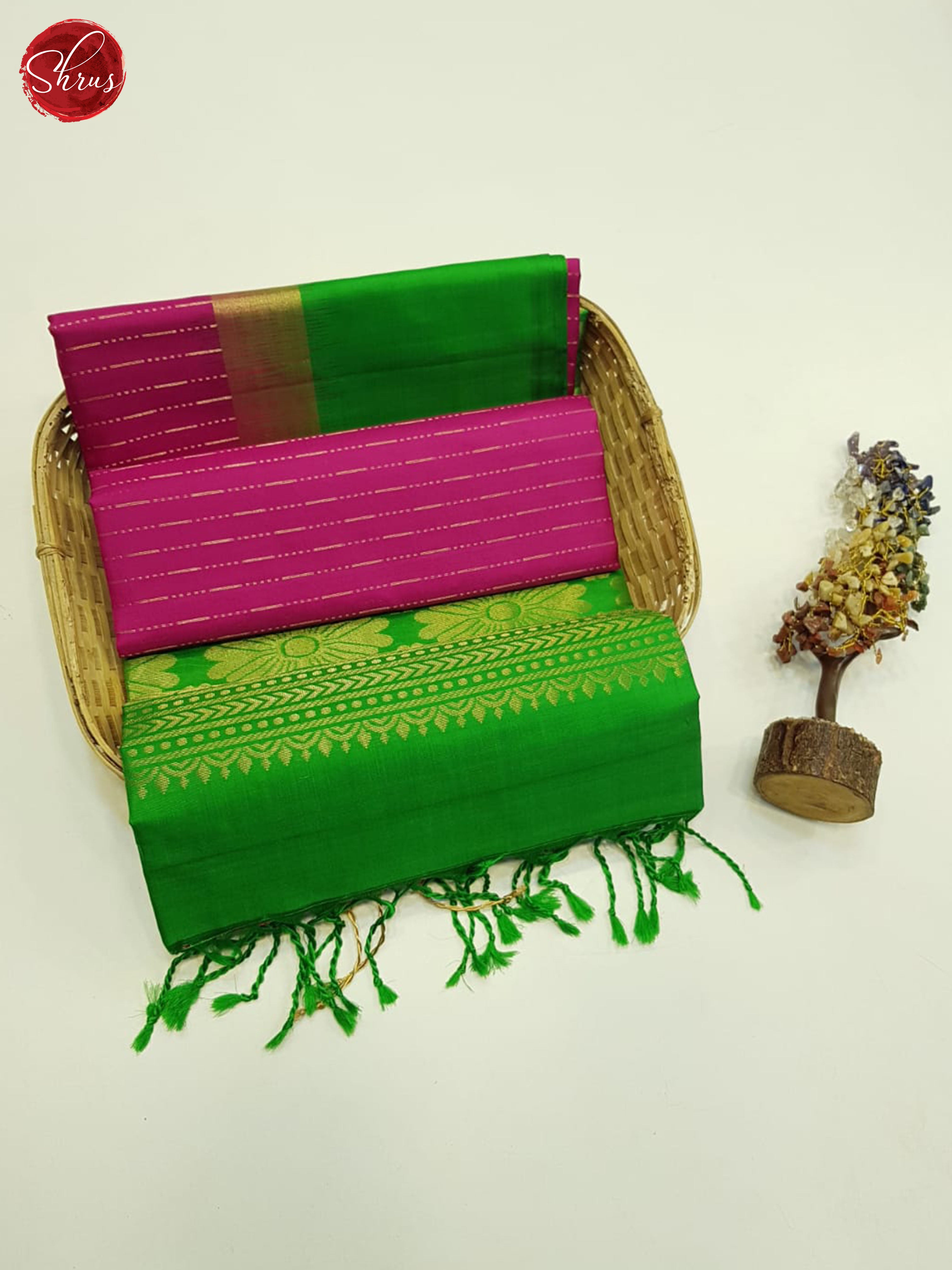 Pink And Green- Soft Silk Saree - Shop on ShrusEternity.com