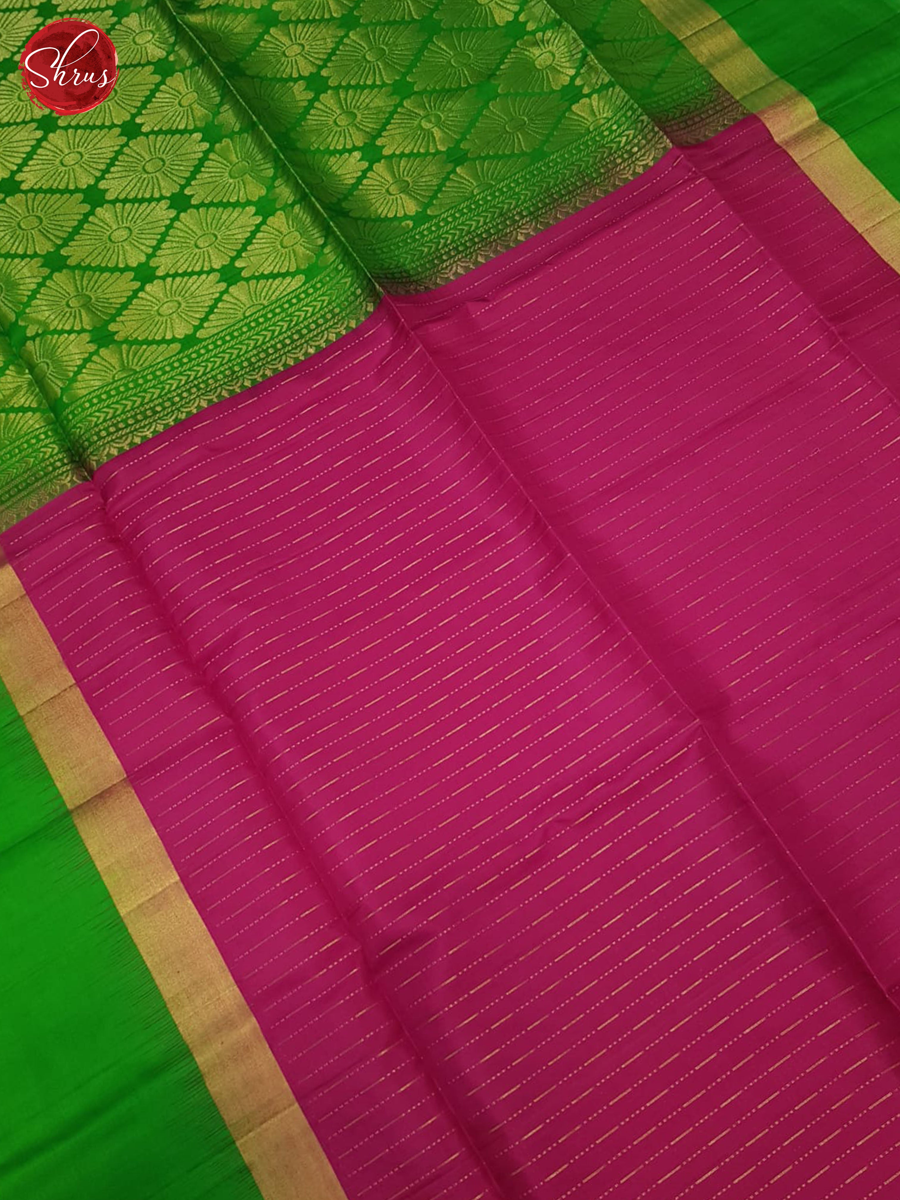 Pink And Green- Soft Silk Saree - Shop on ShrusEternity.com