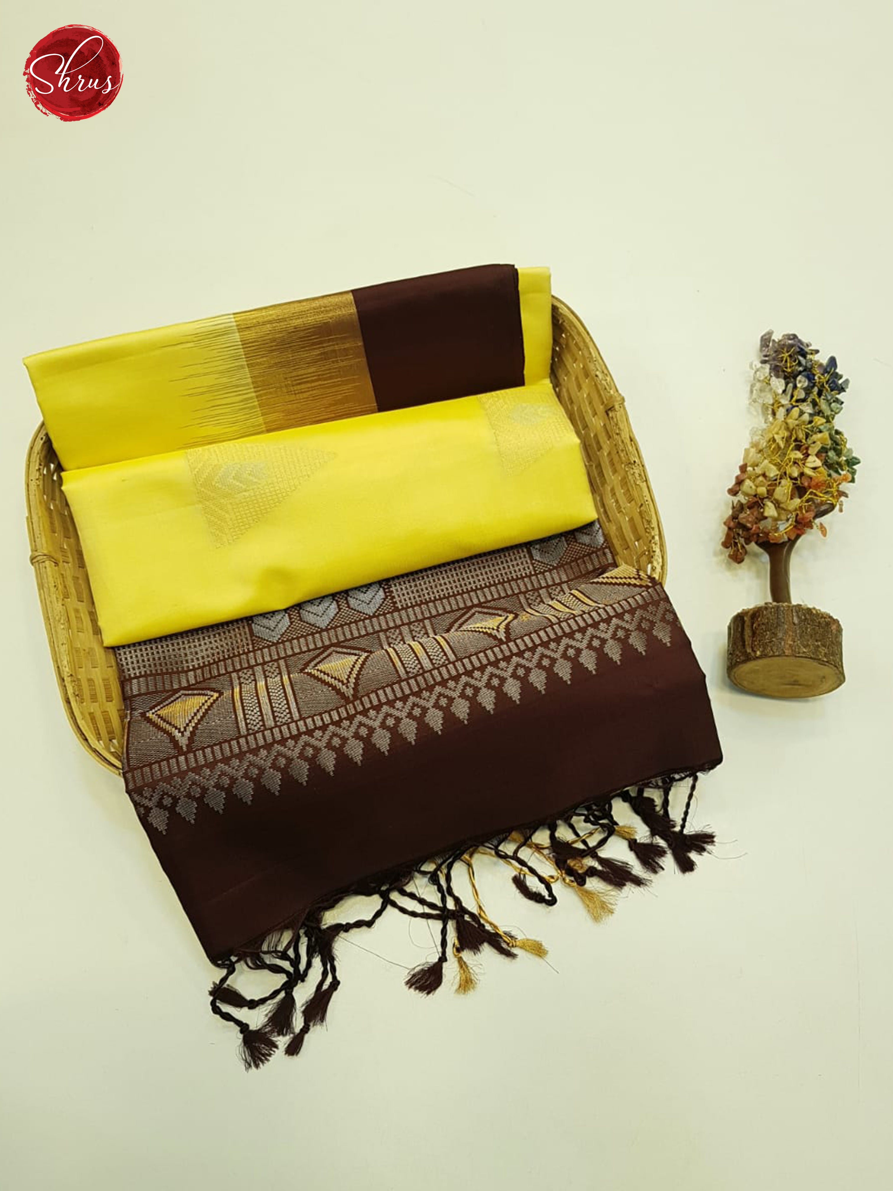 Yellow And Brown- Soft Silk Saree - Shop on ShrusEternity.com