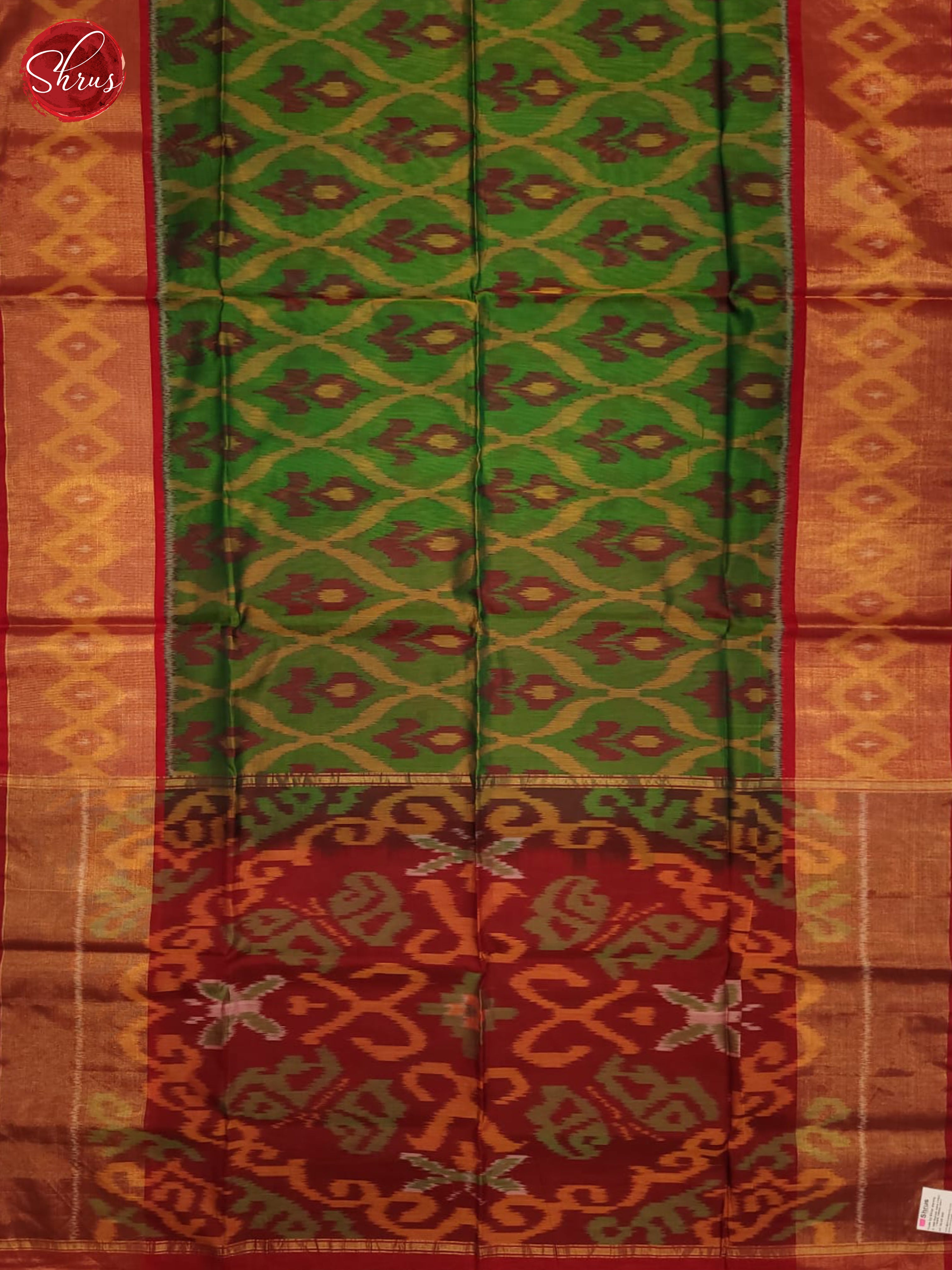 Green and Red-pochampally Silk Cotton Saree - Shop on ShrusEternity.com