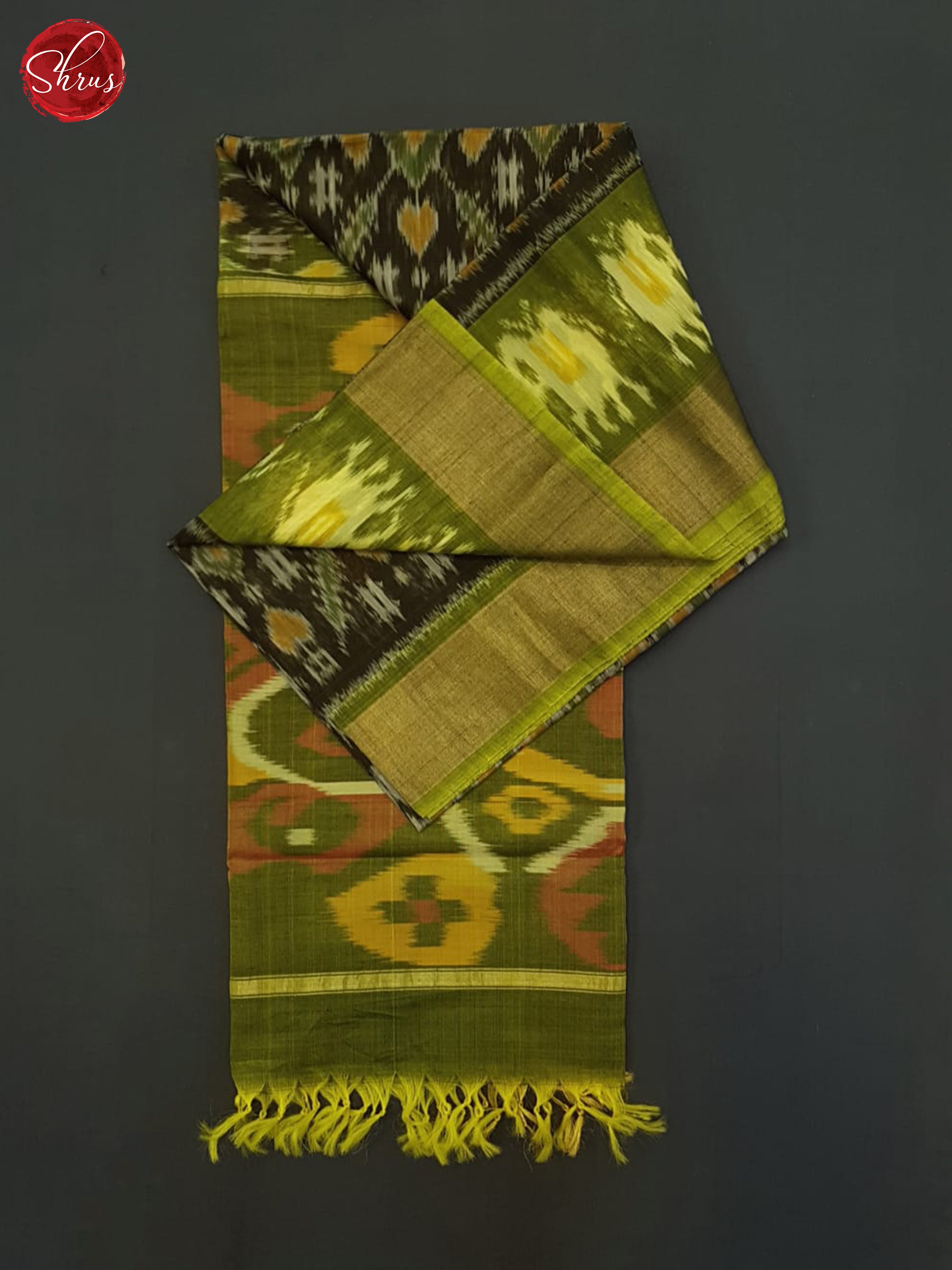 Brownish Green And Green-Pochampally Silk Cotton Saree - Shop on ShrusEternity.com