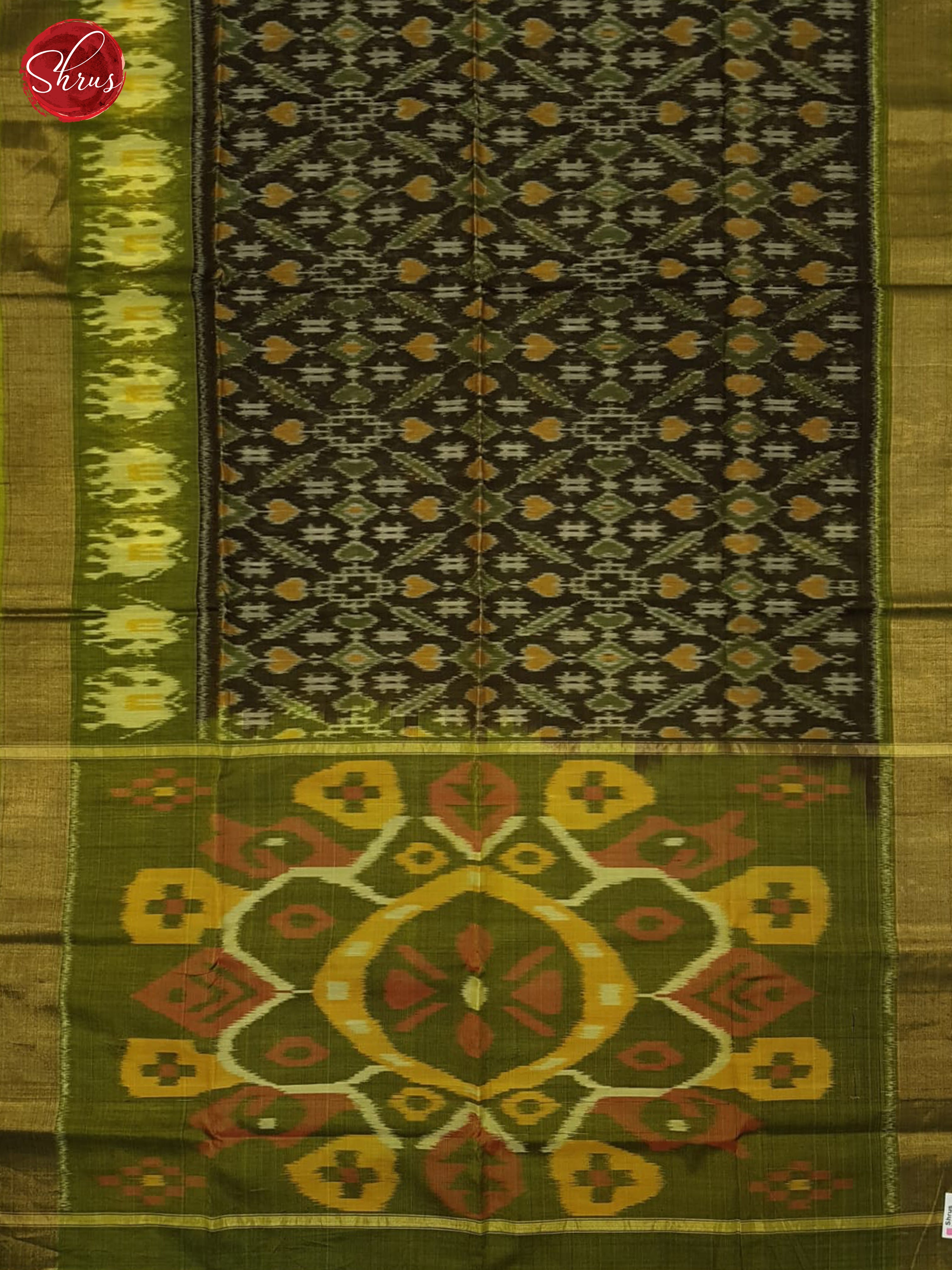 Brownish Green And Green-Pochampally Silk Cotton Saree - Shop on ShrusEternity.com