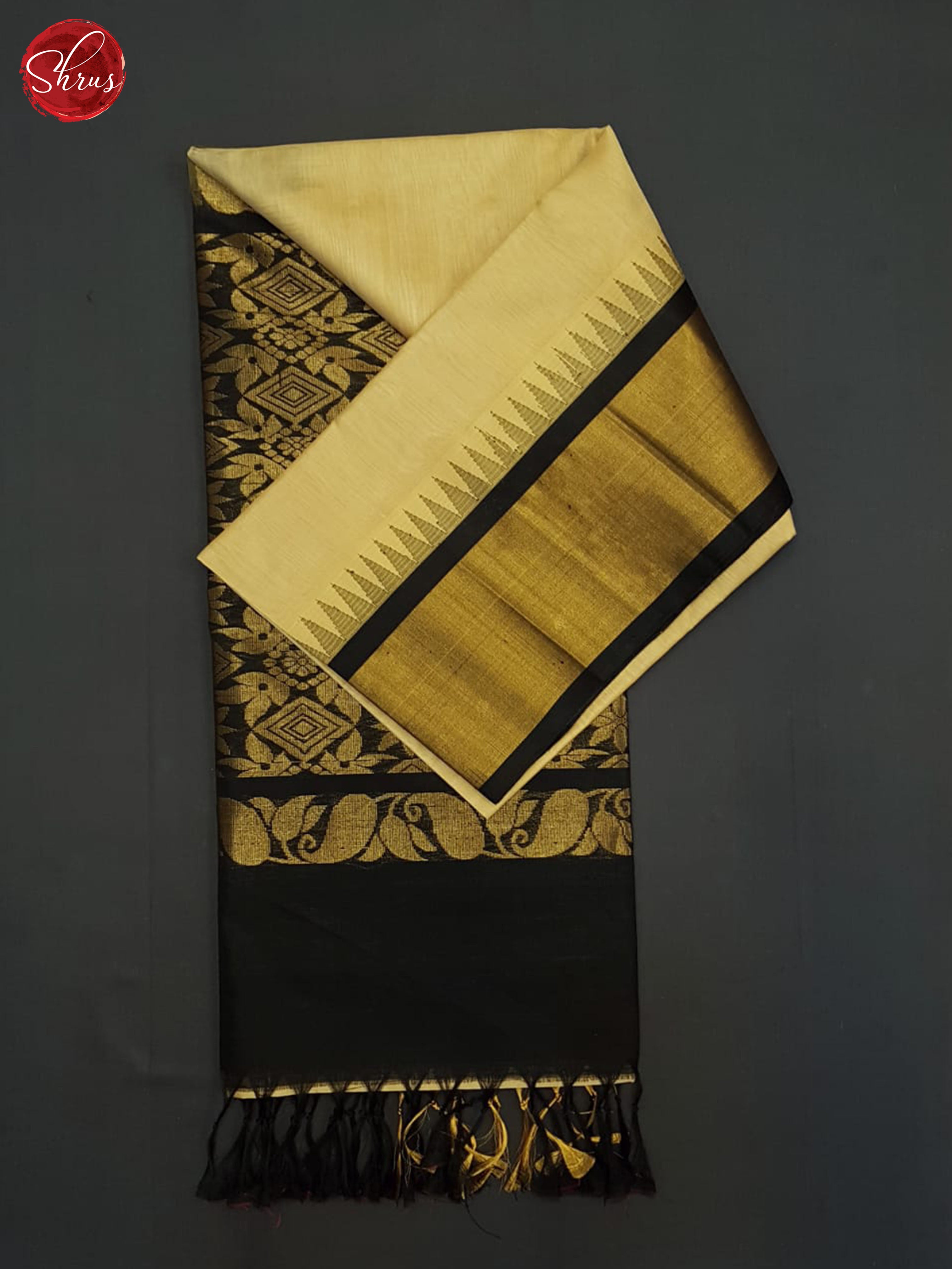 Beige And Black- Silk Cotton Saree - Shop on ShrusEternity.com