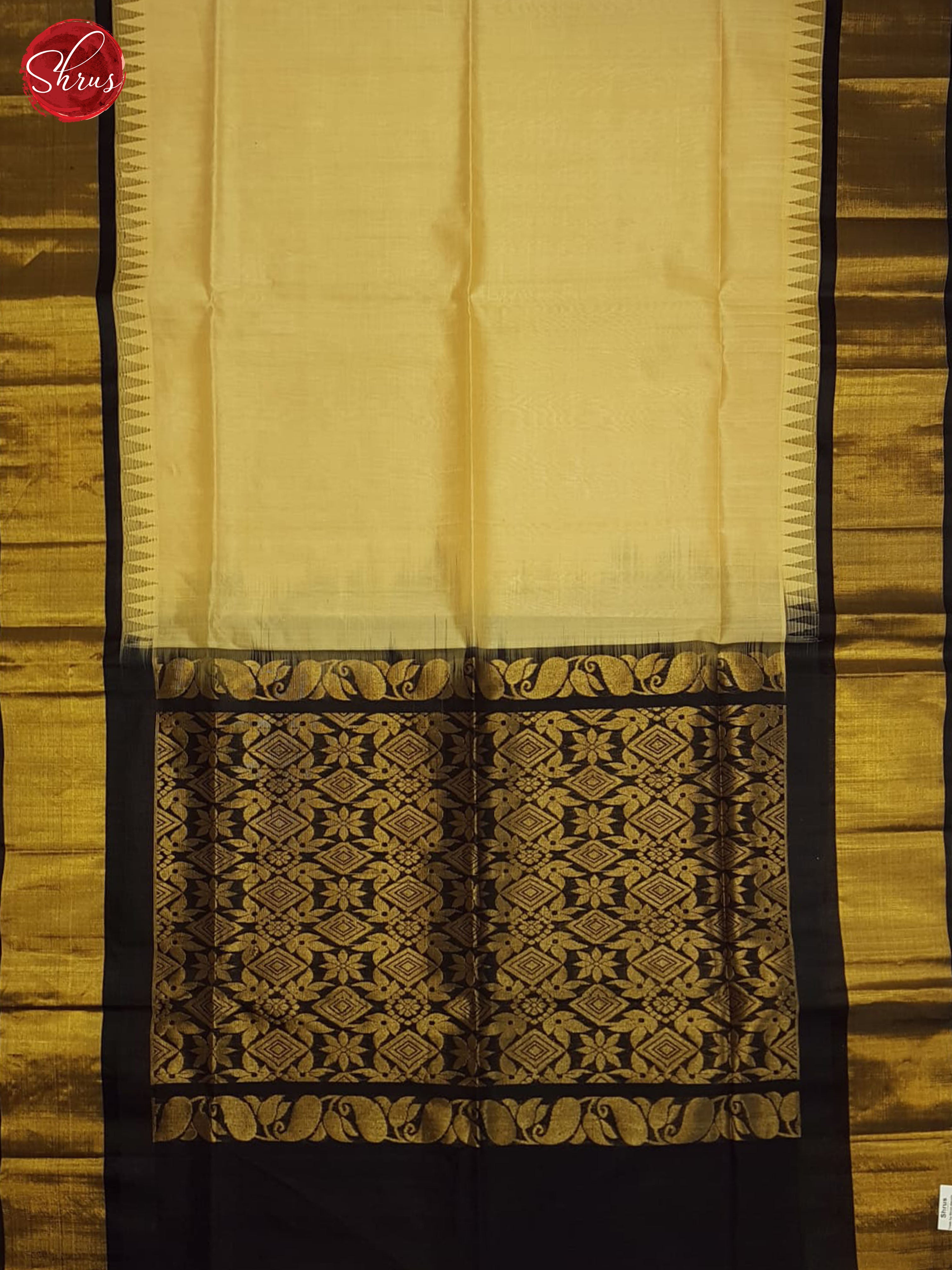 Beige And Black- Silk Cotton Saree - Shop on ShrusEternity.com