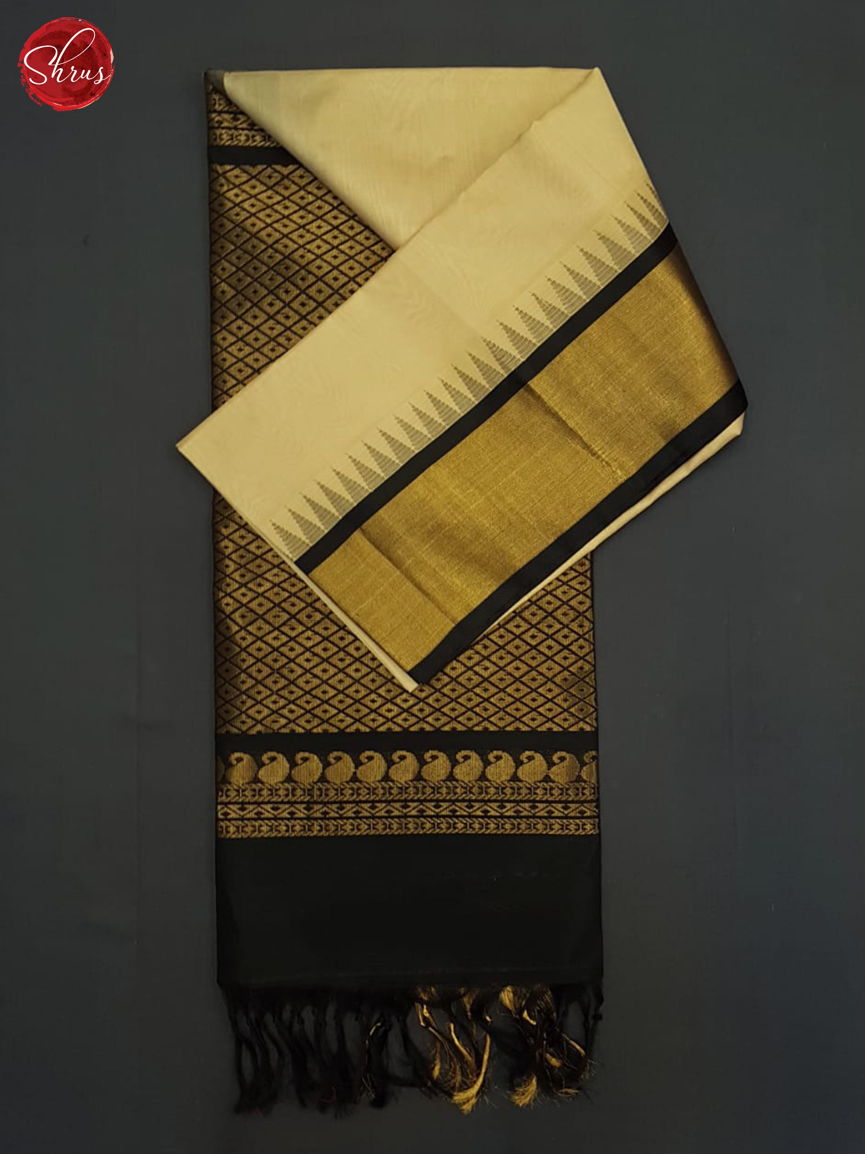 Beige And Black- silk cotton saree - Shop on ShrusEternity.com