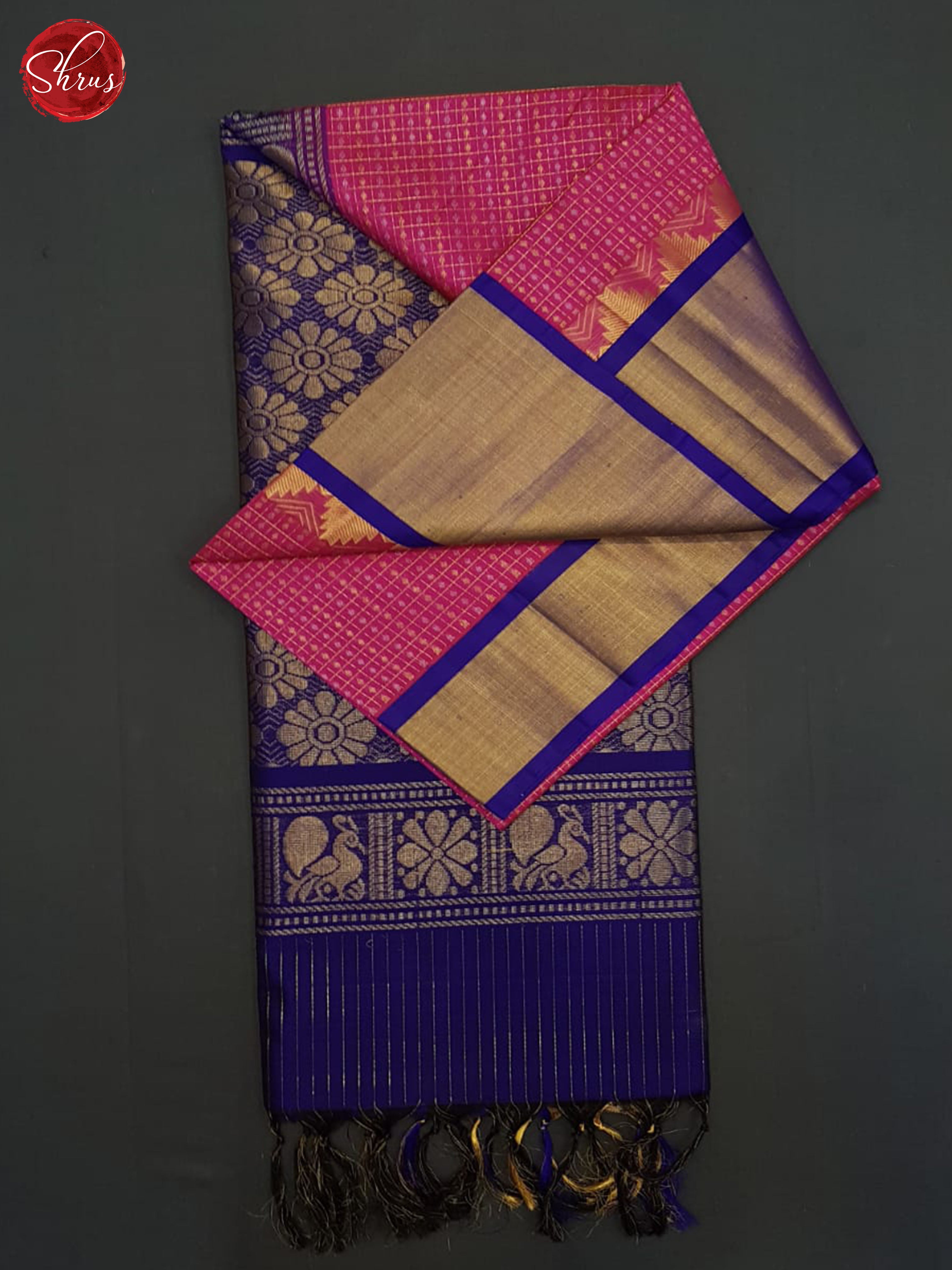 Pink And Blue- Silk cotton saree - Shop on ShrusEternity.com