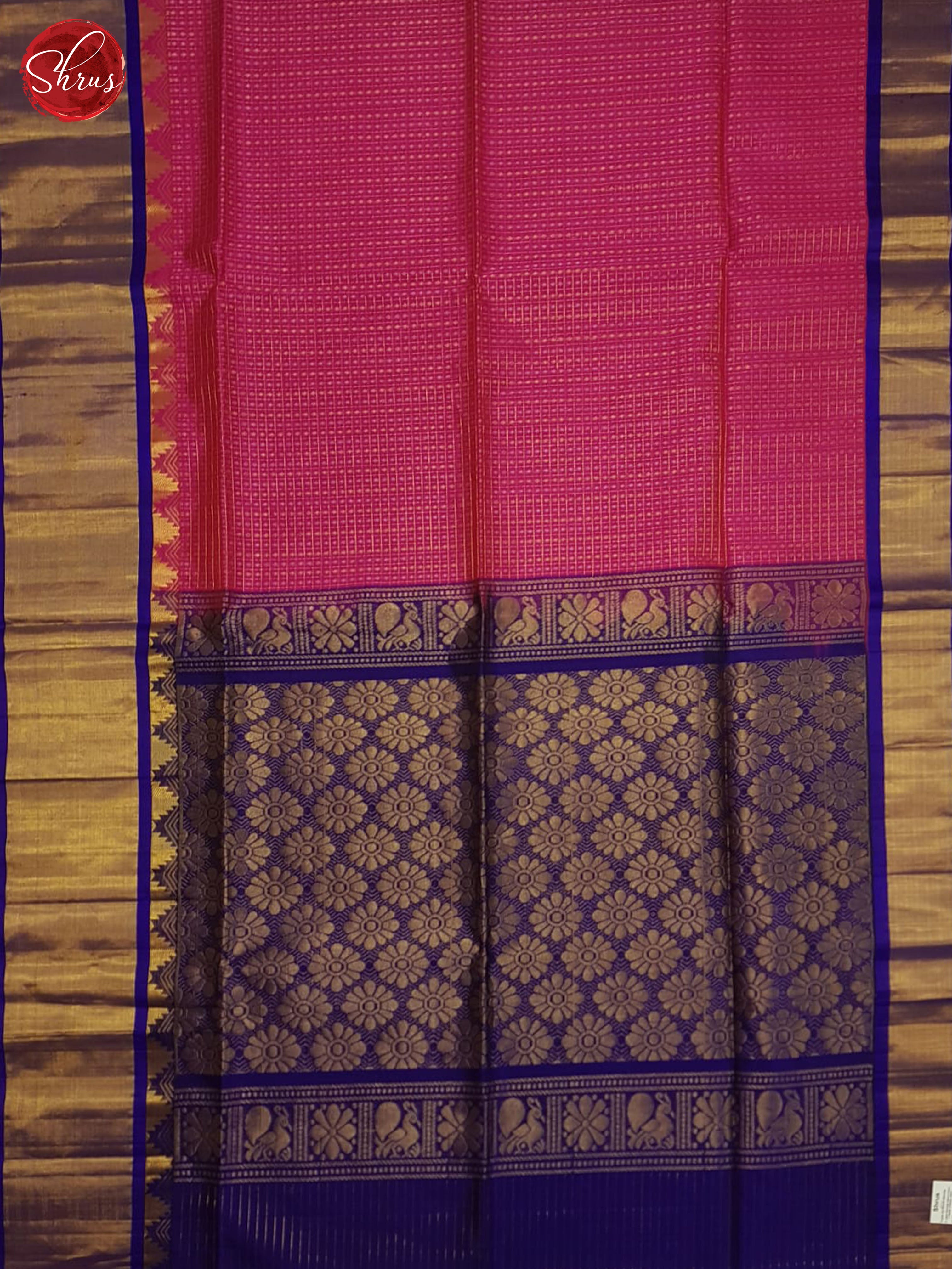 Pink And Blue- Silk cotton saree - Shop on ShrusEternity.com