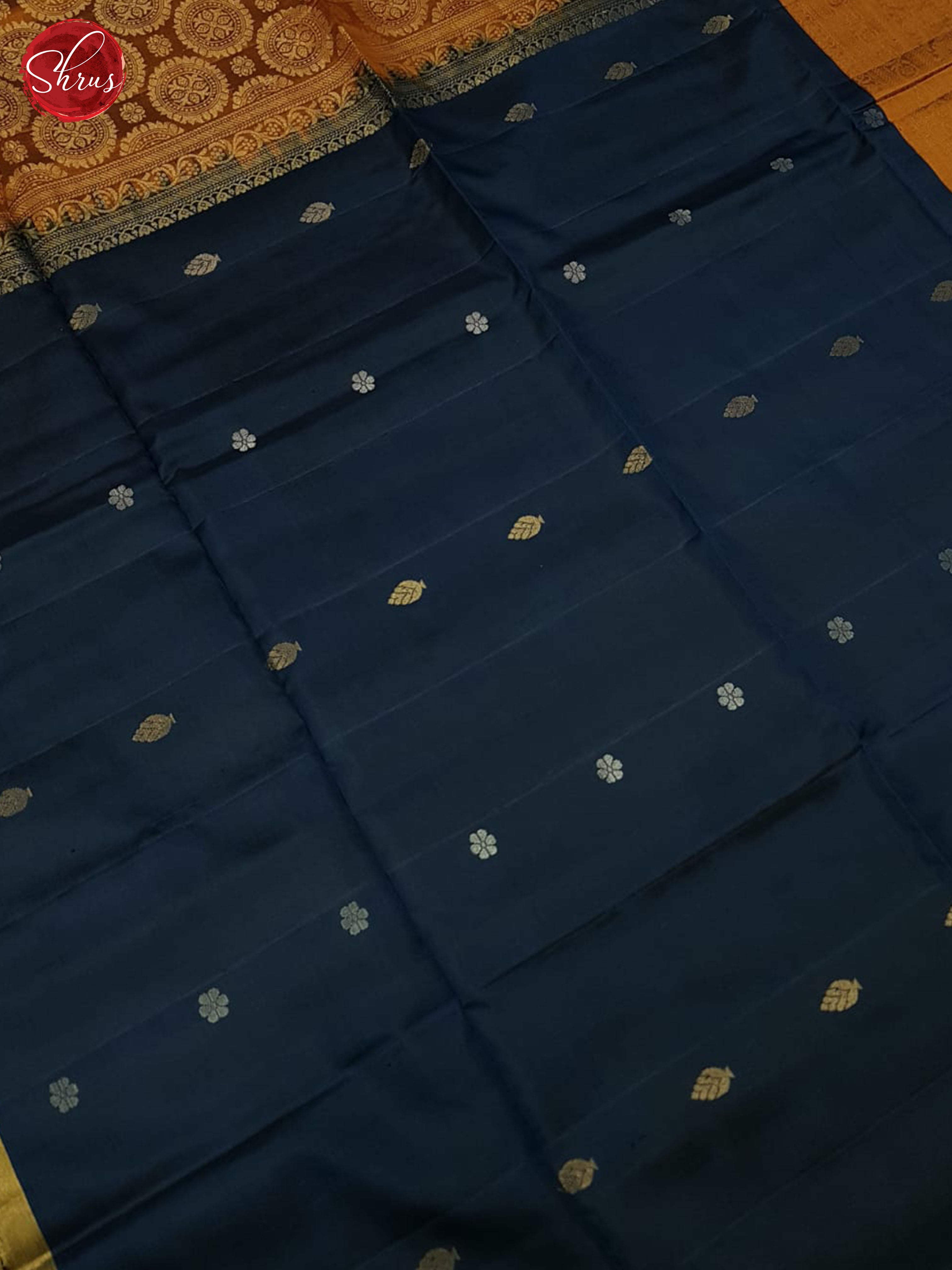 Blue And Brick Orange- Soft Silk Saree - Shop on ShrusEternity.com