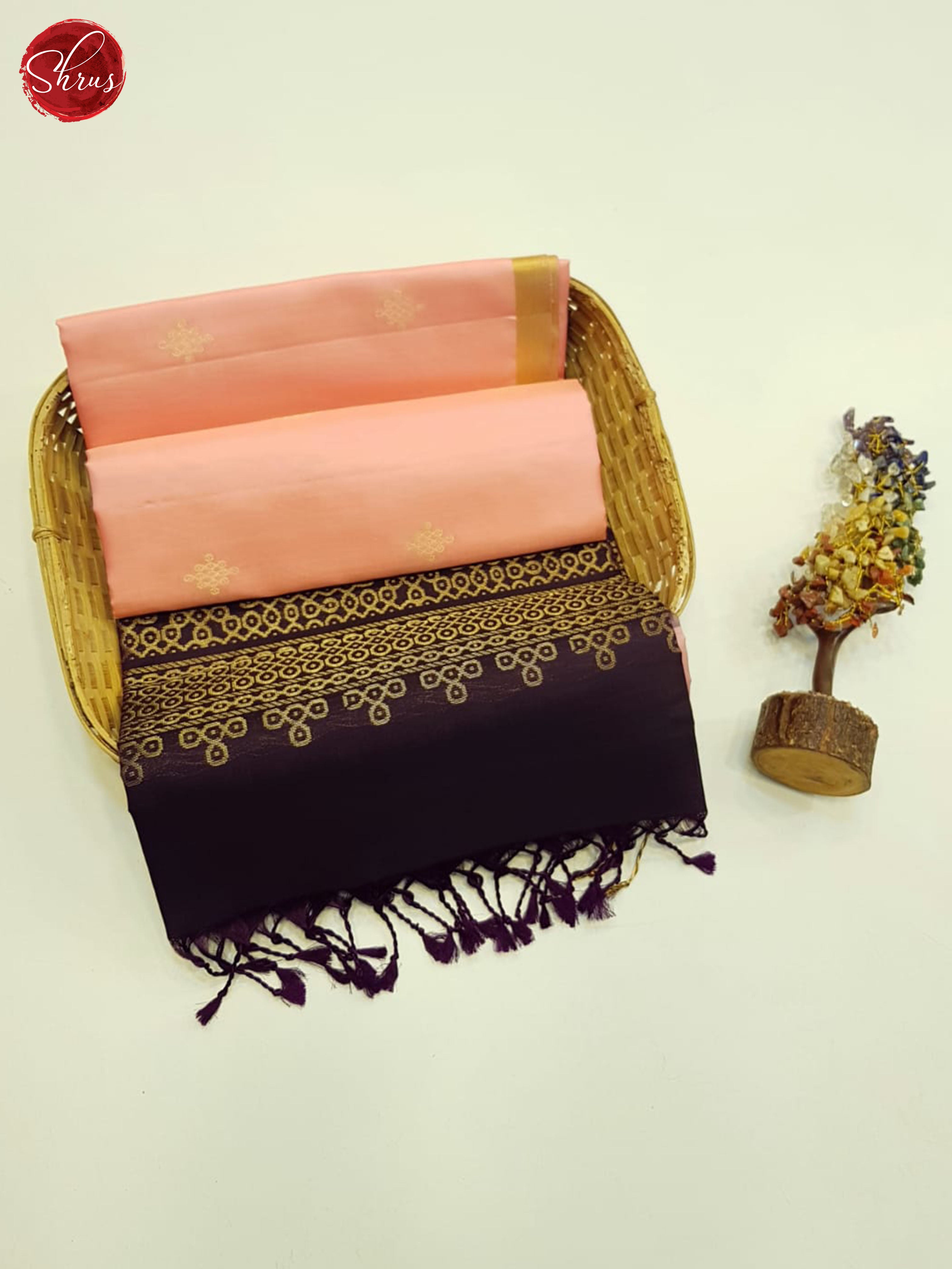 Peaches Pink And Wine- Soft Silk Saree - Shop on ShrusEternity.com