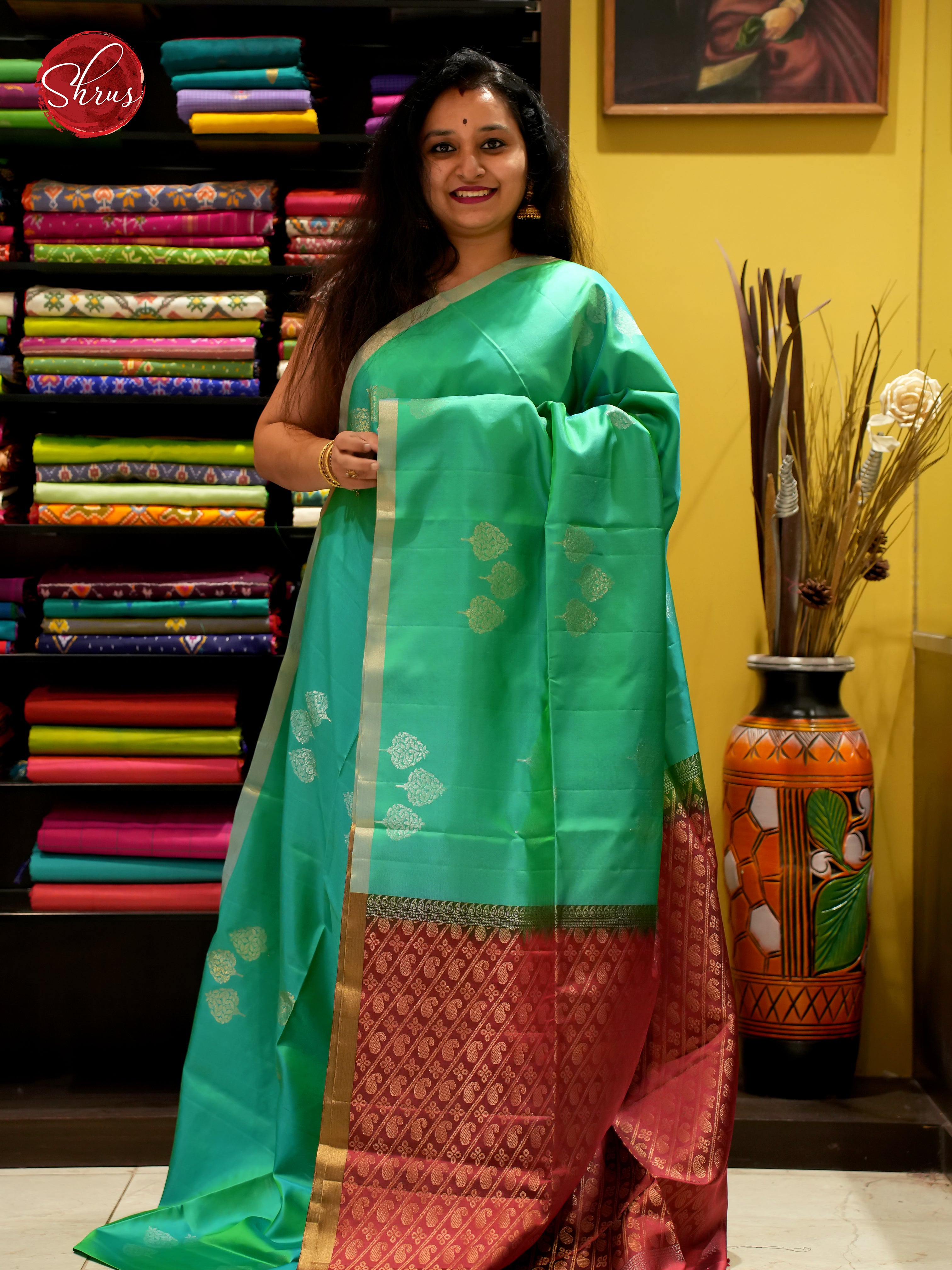 Green And Maroon-Soft Silk saree - Shop on ShrusEternity.com