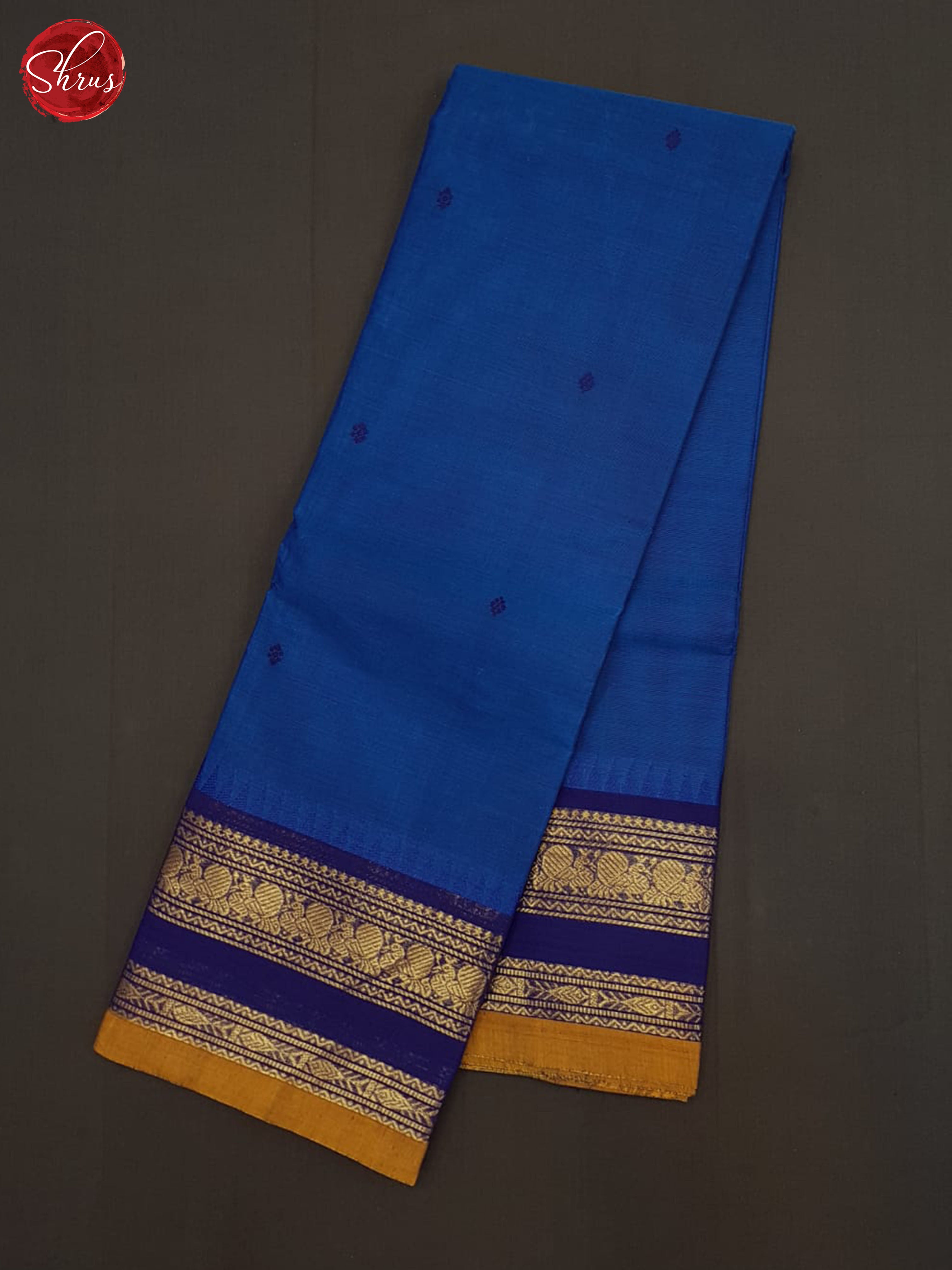 Blue and Mustard - Chettinad Cotton Saree - Shop on ShrusEternity.com