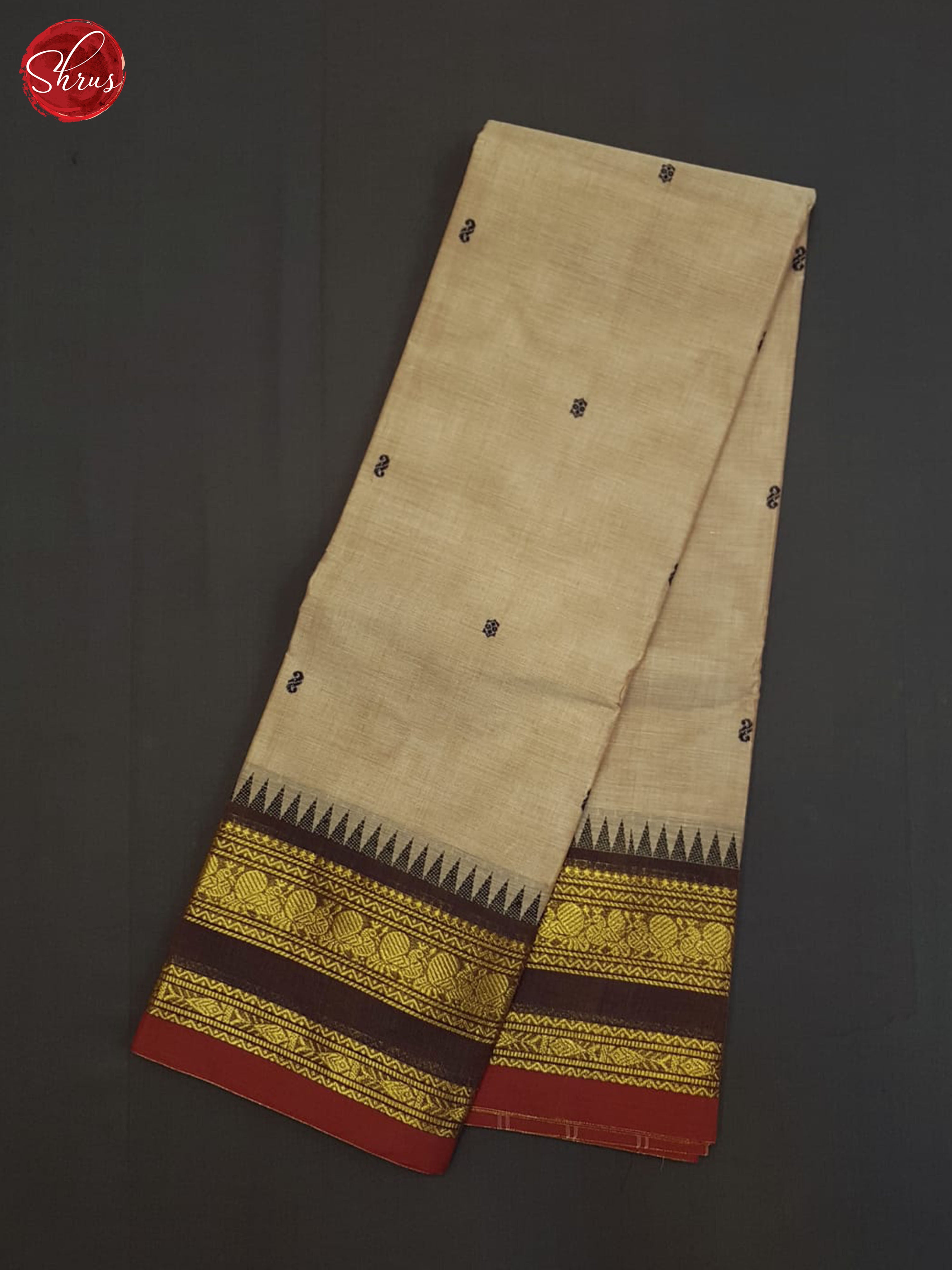 Beige And Brown- Chettinad Cotton Saree - Shop on ShrusEternity.com