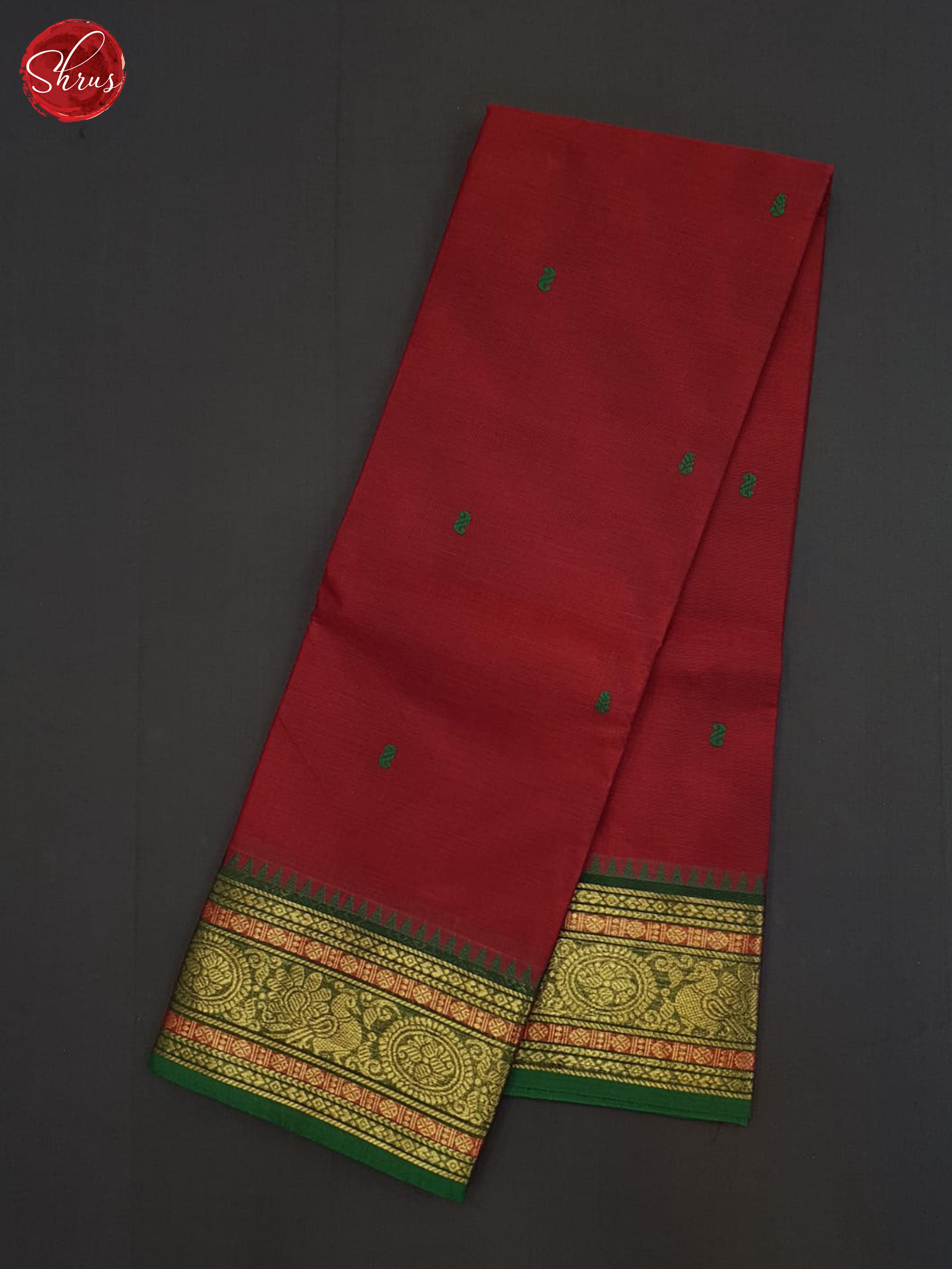 Red And Green- Chettinad Cotton Sareee - Shop on ShrusEternity.com